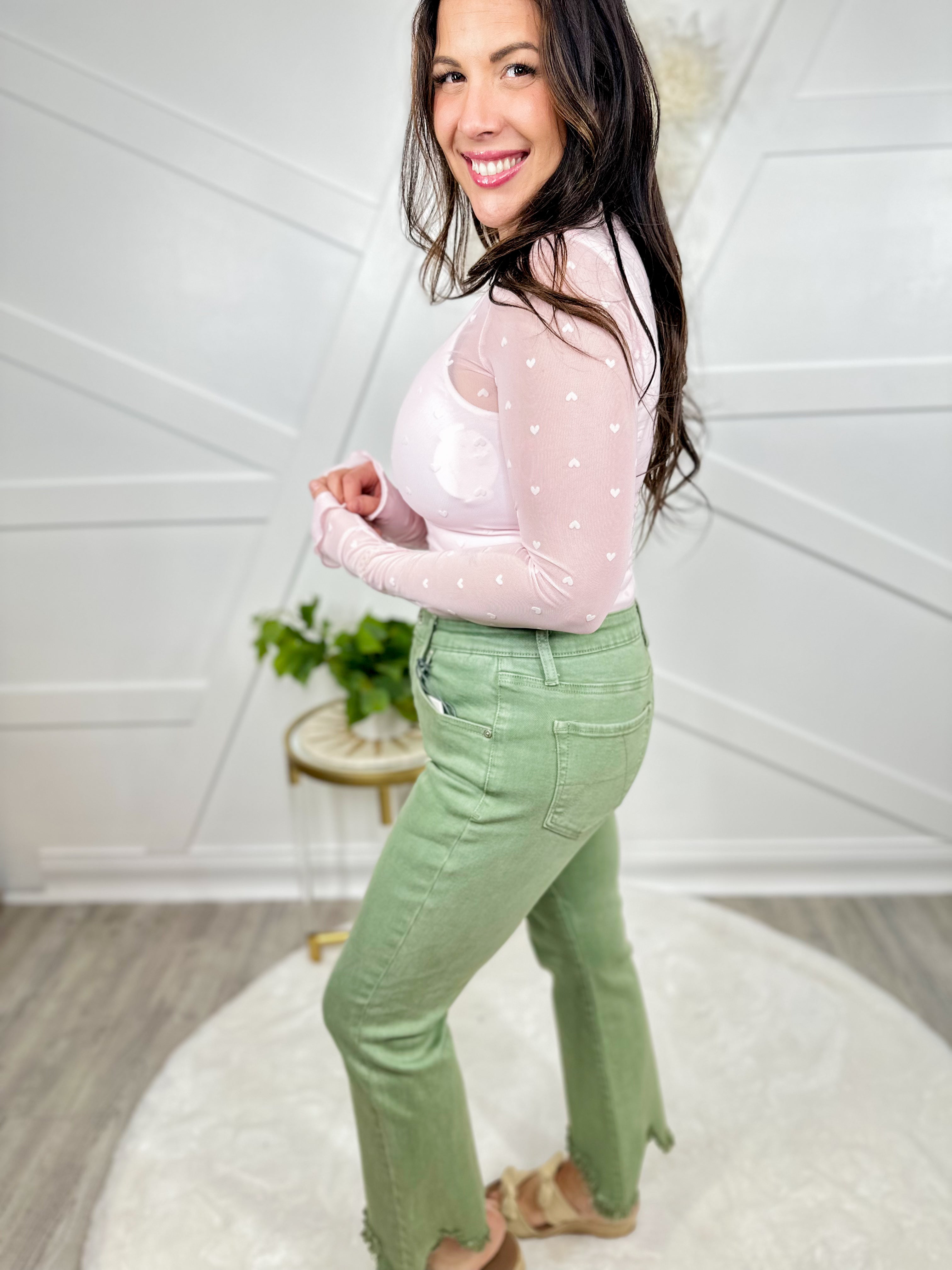 Olive You More Kick Flare Jeans-190 Jeans-Saige-Heathered Boho Boutique, Women's Fashion and Accessories in Palmetto, FL