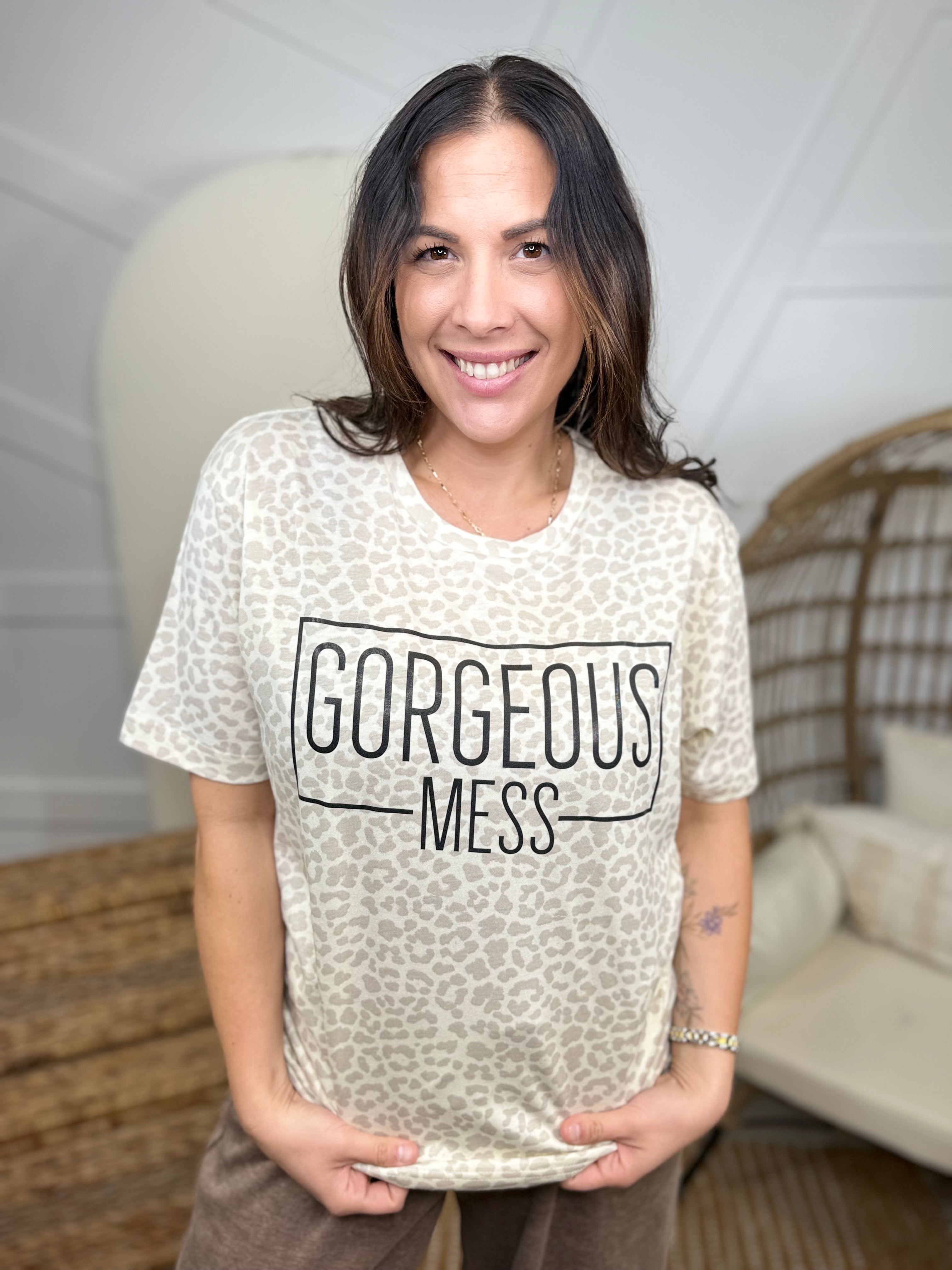 Gorgeous Mess Graphic Tee-130 Graphic Tees-Heathered Boho-Heathered Boho Boutique, Women's Fashion and Accessories in Palmetto, FL
