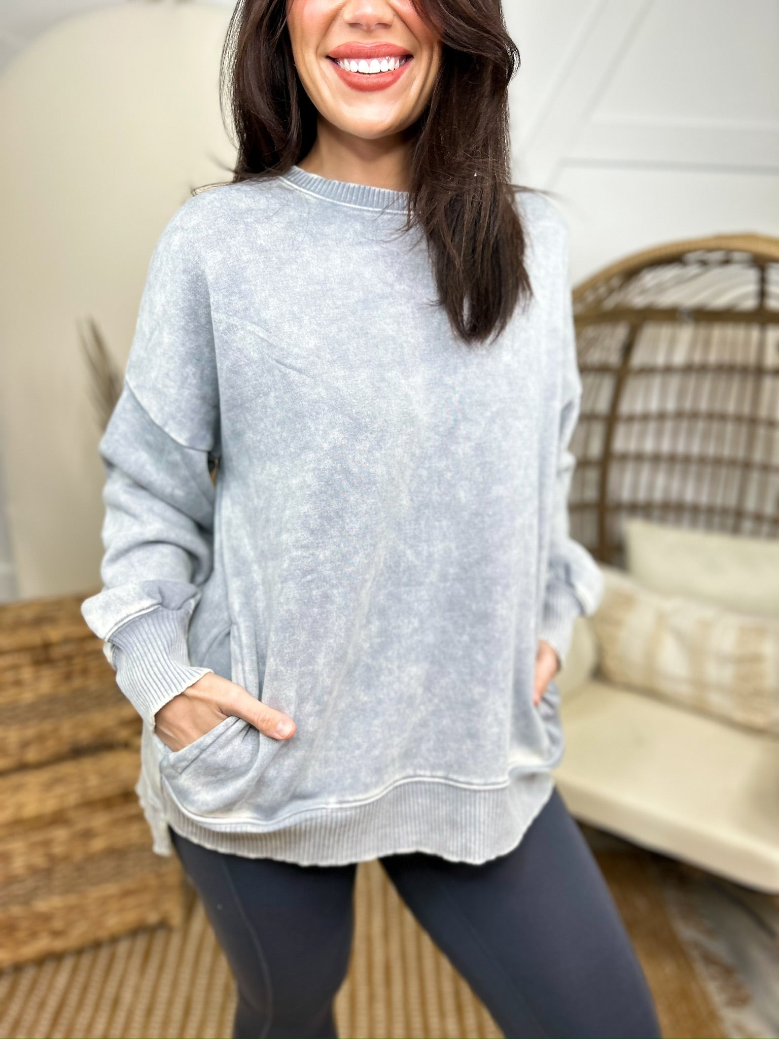 Picked Just for You Pullover-120 LONG SLEEVE TOPS-ZENANA-Heathered Boho Boutique, Women's Fashion and Accessories in Palmetto, FL
