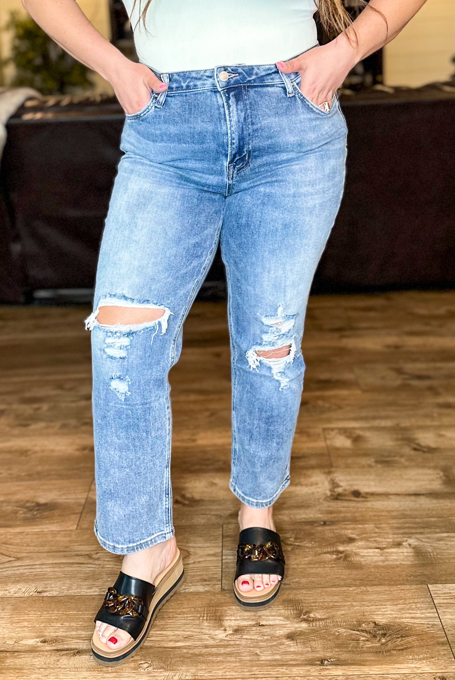 Wild Thing Cropped Straight Leg Jean-190 Jeans-Vervet-Heathered Boho Boutique, Women's Fashion and Accessories in Palmetto, FL