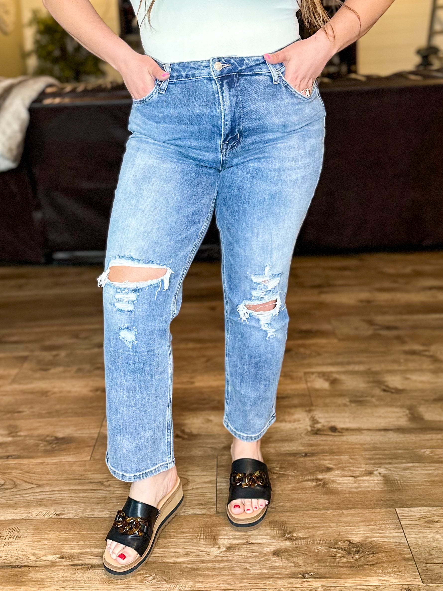 Wild Thing Cropped Straight Leg Jean-190 Jeans-Vervet-Heathered Boho Boutique, Women's Fashion and Accessories in Palmetto, FL