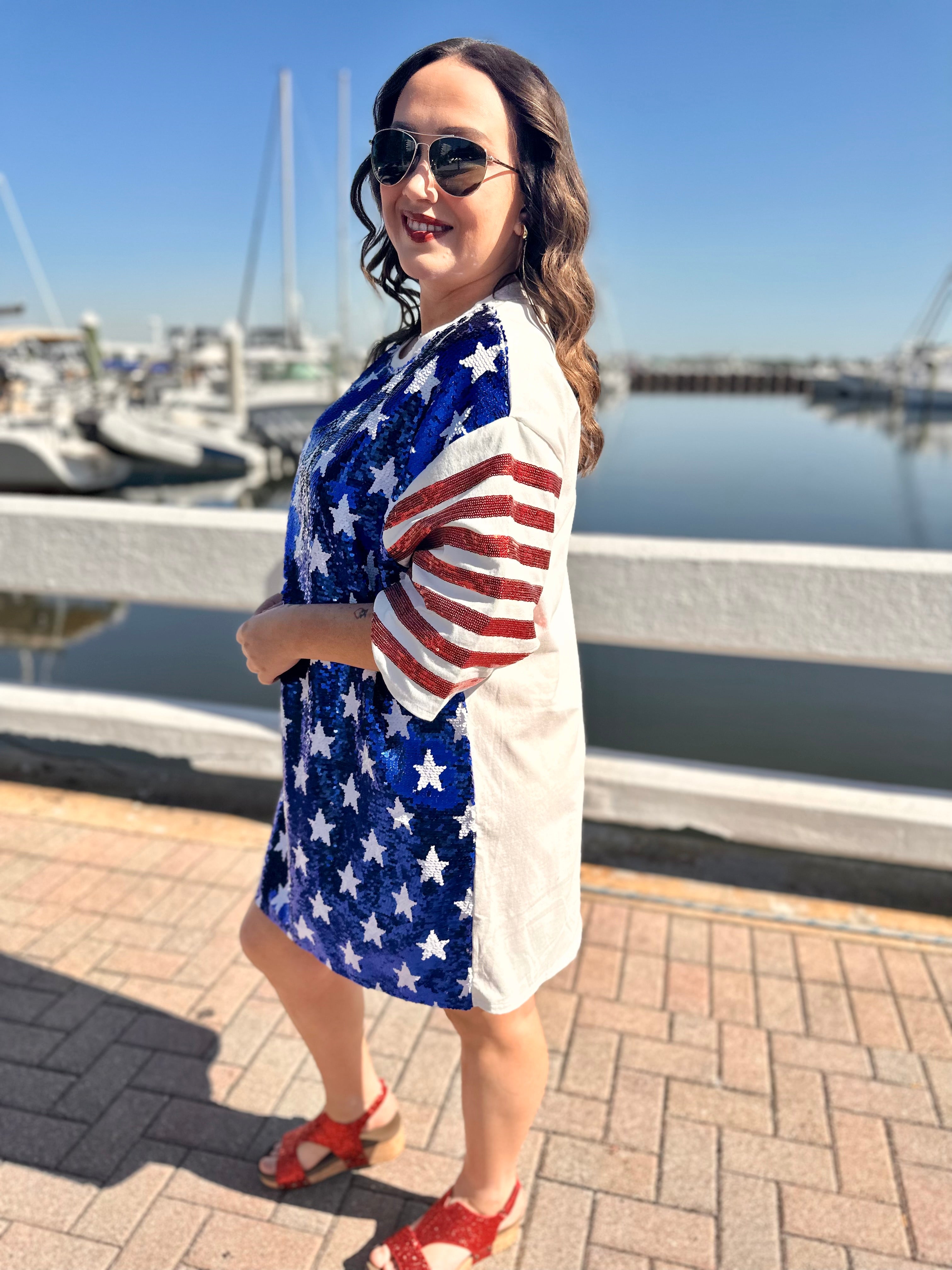 American Flag T-Shirt Dress-230 Dresses/Jumpsuits/Rompers-Fantastic Fawn-Heathered Boho Boutique, Women's Fashion and Accessories in Palmetto, FL