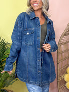 Railway Stripe Shacket-200 JACKETS/SHACKETS-RISEN-Heathered Boho Boutique, Women's Fashion and Accessories in Palmetto, FL