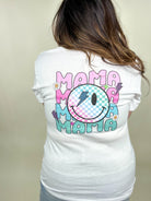 Mama Smiley Bolt Graphic Tee-130 Graphic Tees-Heathered Boho-Heathered Boho Boutique, Women's Fashion and Accessories in Palmetto, FL