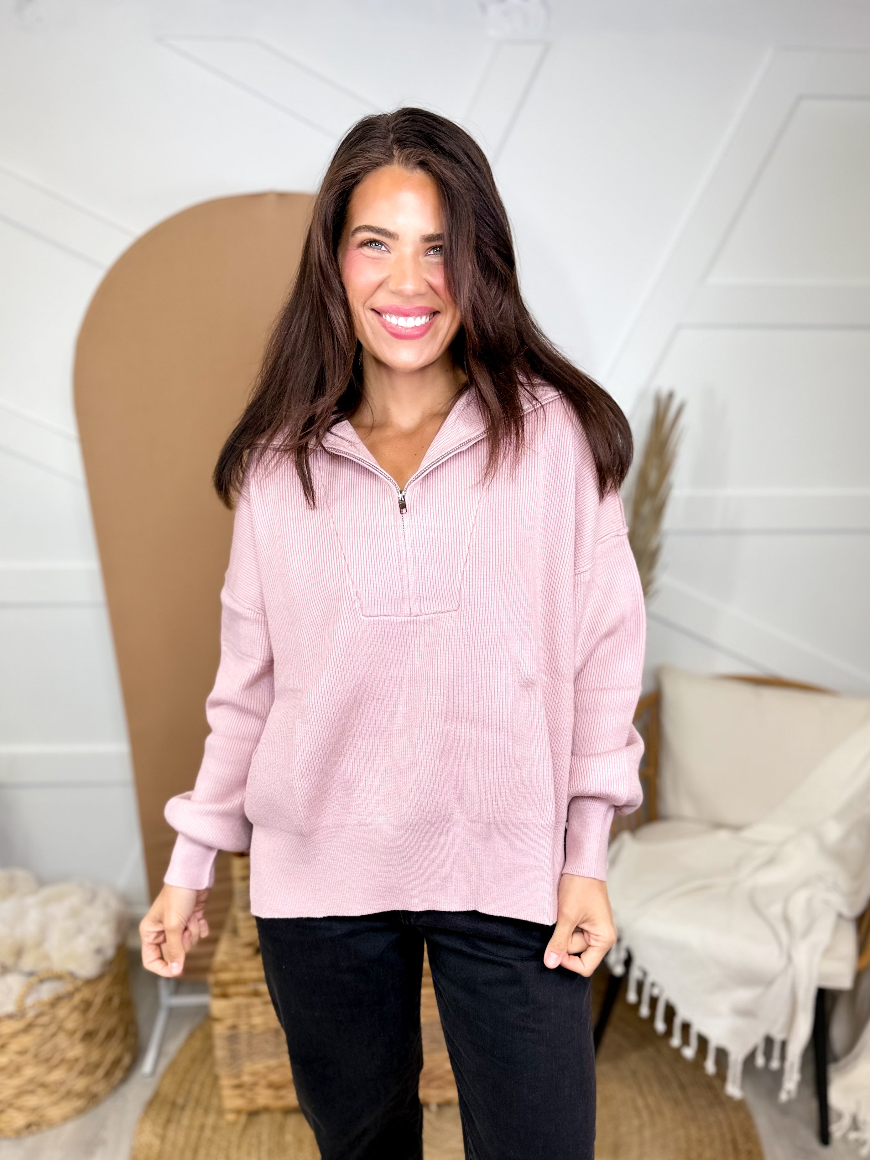 Think About You Half Zip Jacket-200 Jackets/Shackets-WHITE BIRCH-Heathered Boho Boutique, Women's Fashion and Accessories in Palmetto, FL