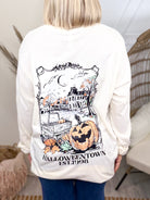 Halloweentown w/ Pocket Graphic Long Sleeve-130 Graphic Tees-Heathered Boho-Heathered Boho Boutique, Women's Fashion and Accessories in Palmetto, FL