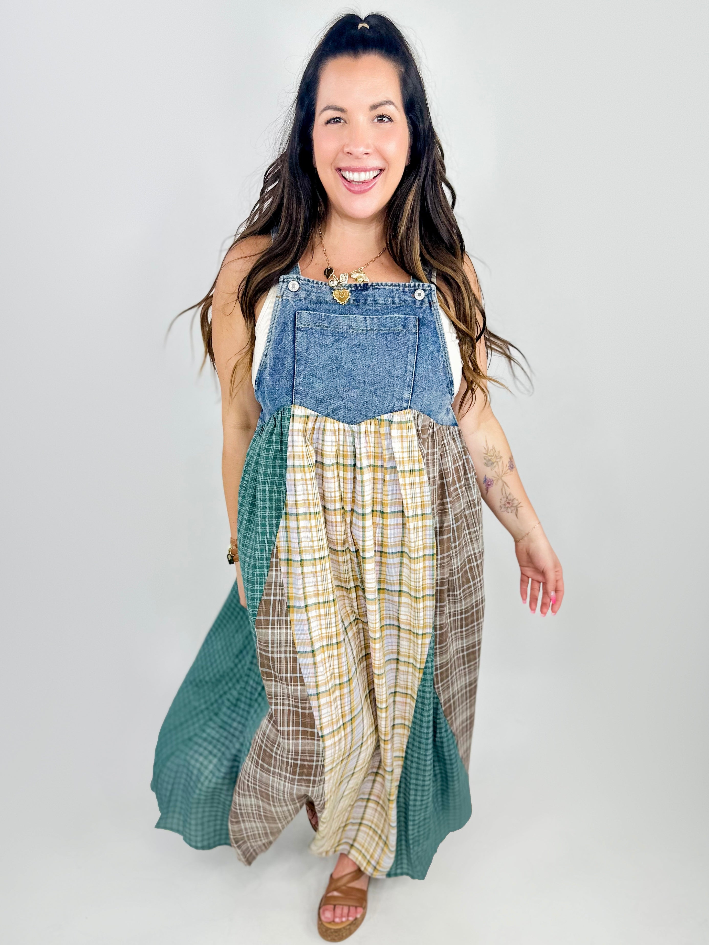 RESTOCK : Plaid to Meet You Overall Dress-230 Dresses/Jumpsuits/Rompers-ODDI-Heathered Boho Boutique, Women's Fashion and Accessories in Palmetto, FL