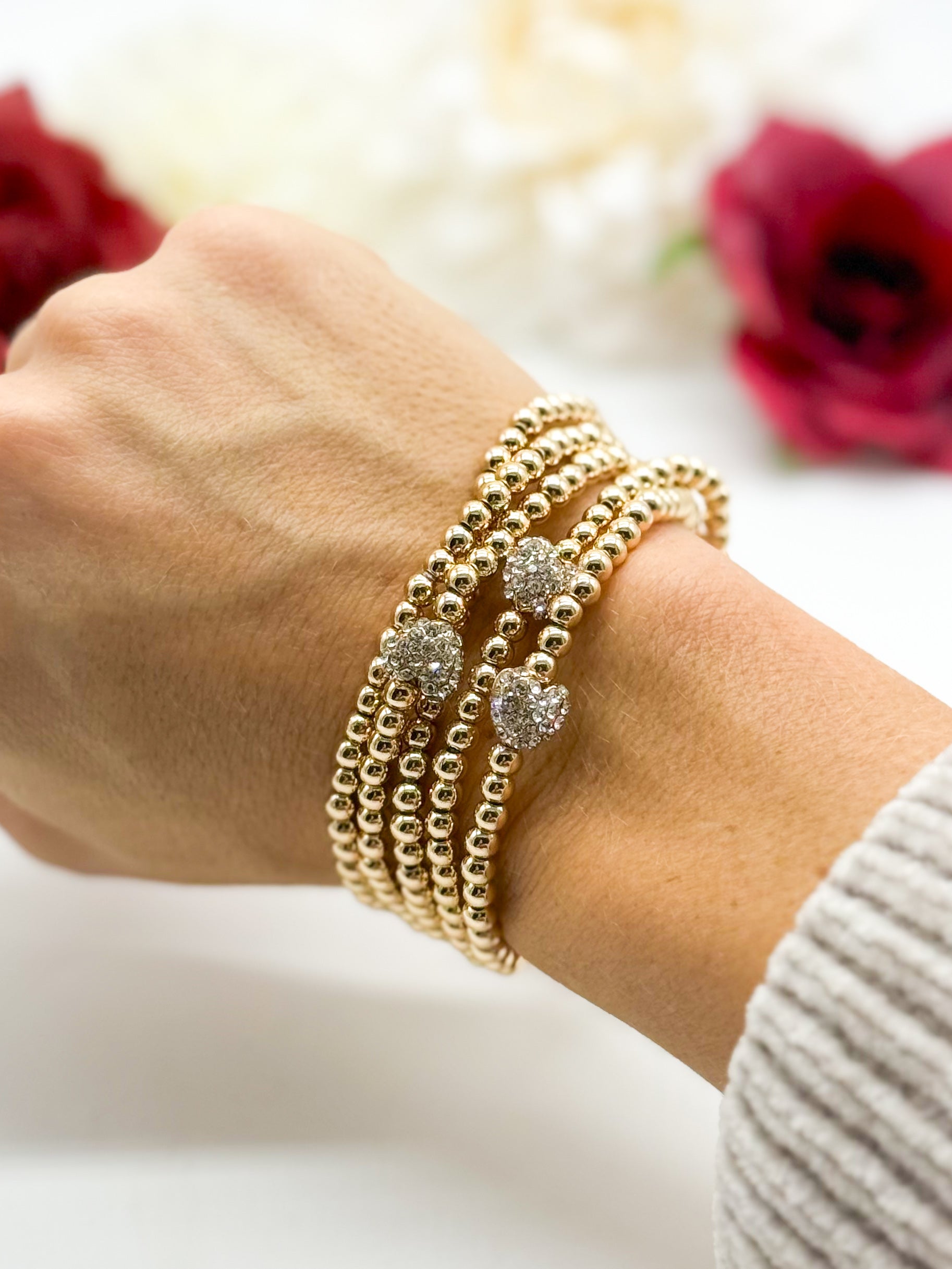 Peaking Heart Beaded Stretch Bracelet Stack-310 Jewelry-Rough Sketch-Heathered Boho Boutique, Women's Fashion and Accessories in Palmetto, FL