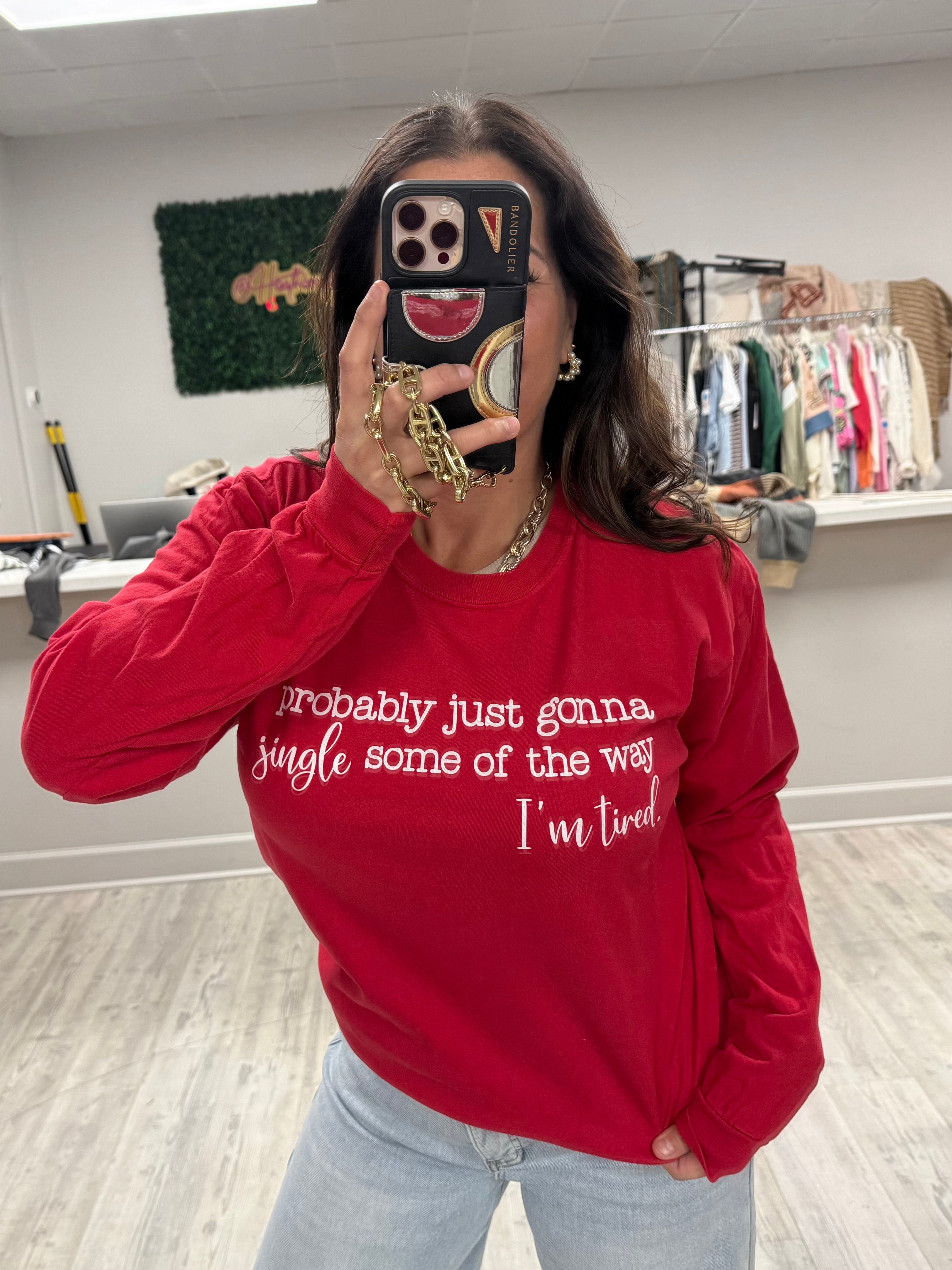 Jingle Some of the Way Graphic Long Sleeve- Red-130 Graphic Tees-Heathered Boho-Heathered Boho Boutique, Women's Fashion and Accessories in Palmetto, FL