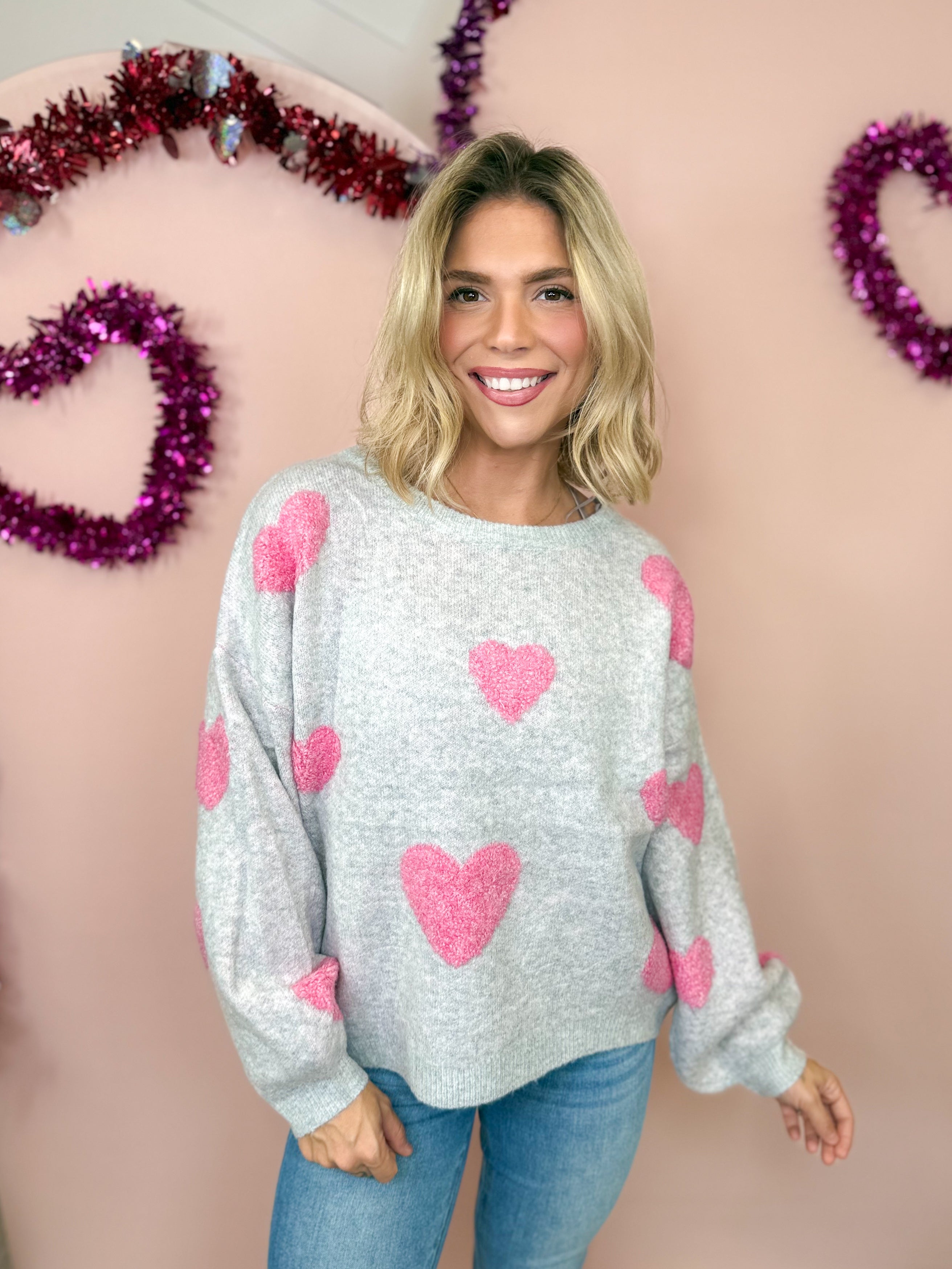 Wearing My Hearts Sweater-125 Sweater-Miracle-Heathered Boho Boutique, Women's Fashion and Accessories in Palmetto, FL