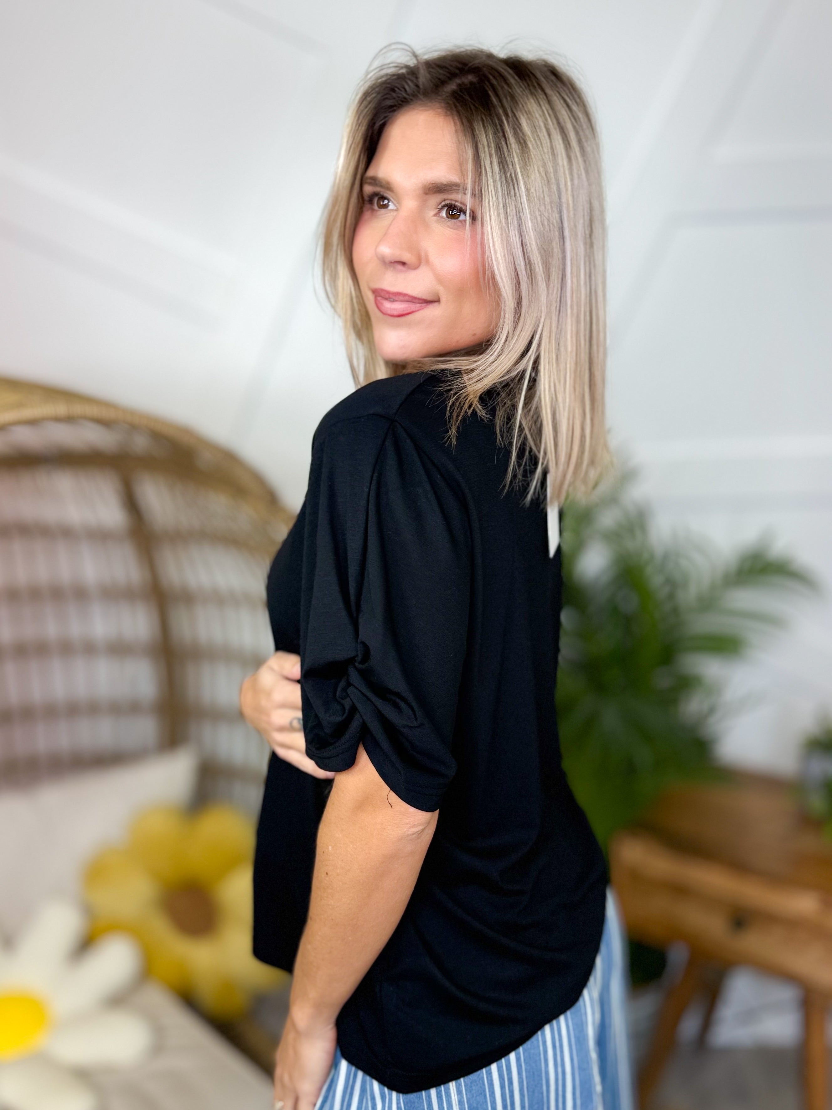 Black Basic Cloud Soft Top-110 Short Sleeve Top-Davi & Dani-Heathered Boho Boutique, Women's Fashion and Accessories in Palmetto, FL