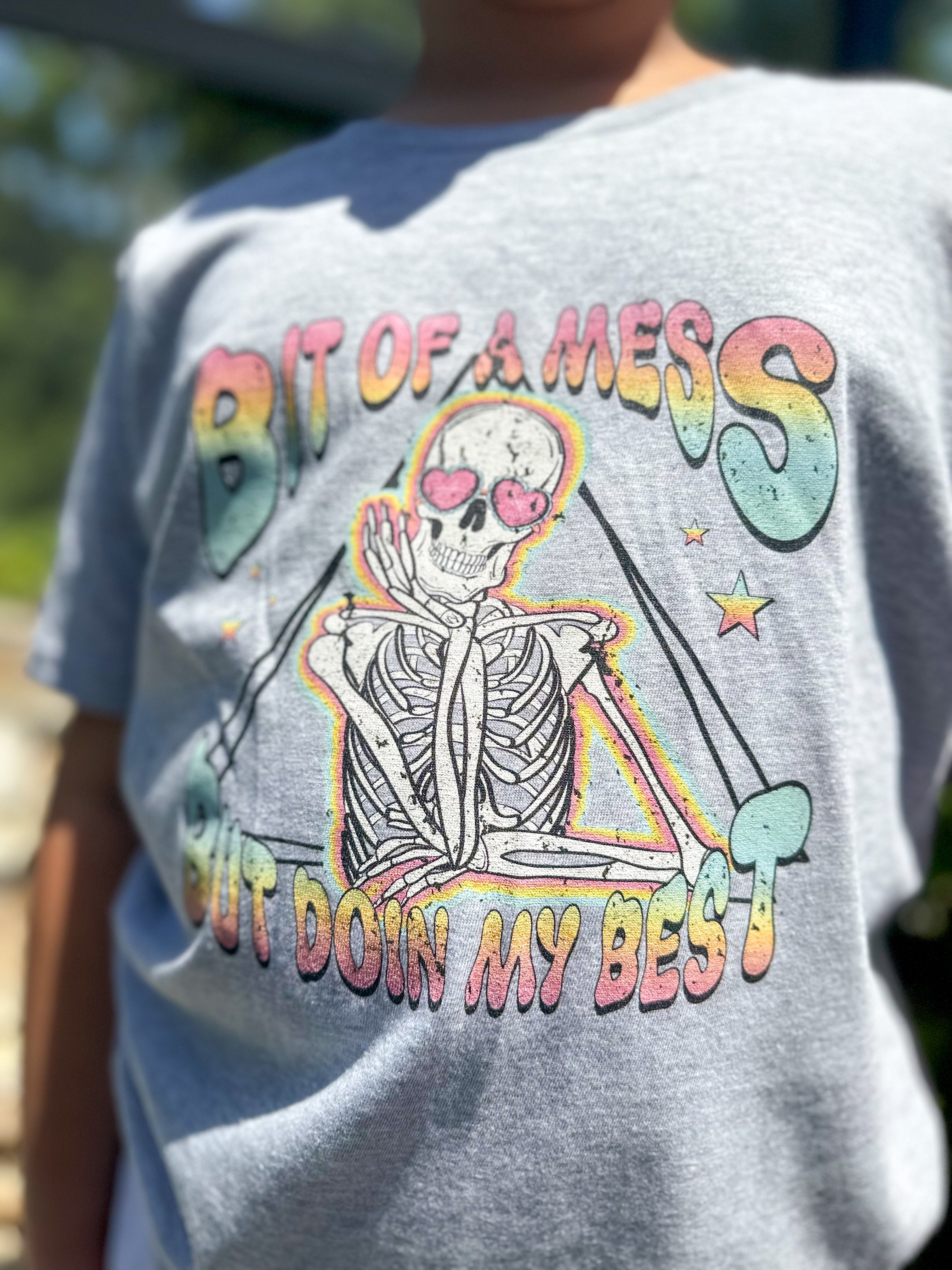 Bit of a Mess Kids Graphic Tee-130 Graphic Tees-Heathered Boho-Heathered Boho Boutique, Women's Fashion and Accessories in Palmetto, FL