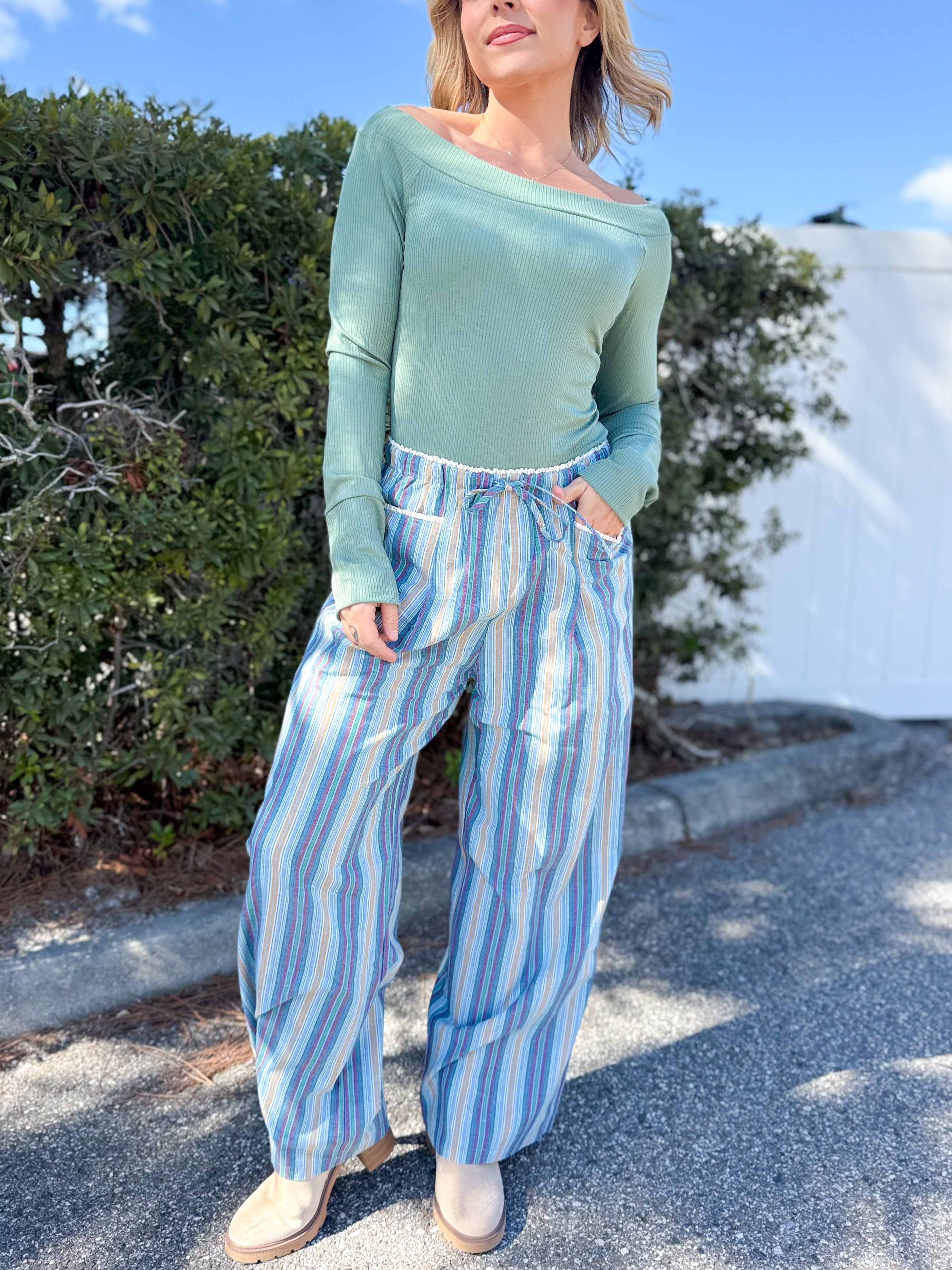 Signature Stripe Pants-150 PANTS-JADE BY JANE-Heathered Boho Boutique, Women's Fashion and Accessories in Palmetto, FL