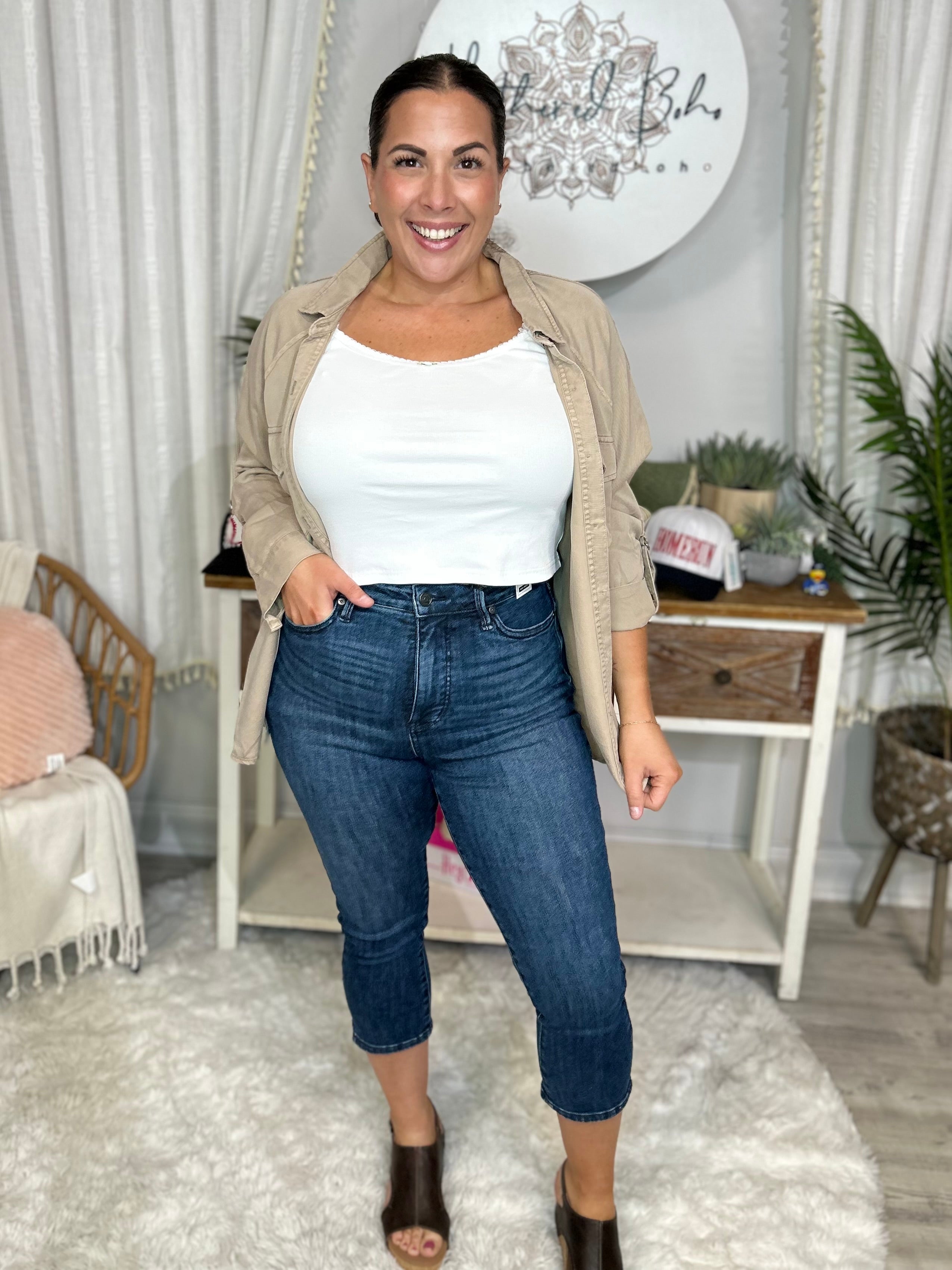 Tailored Touch Tummy Control Capri by Judy Blue-190 JEANS-Judy Blue-Heathered Boho Boutique, Women's Fashion and Accessories in Palmetto, FL