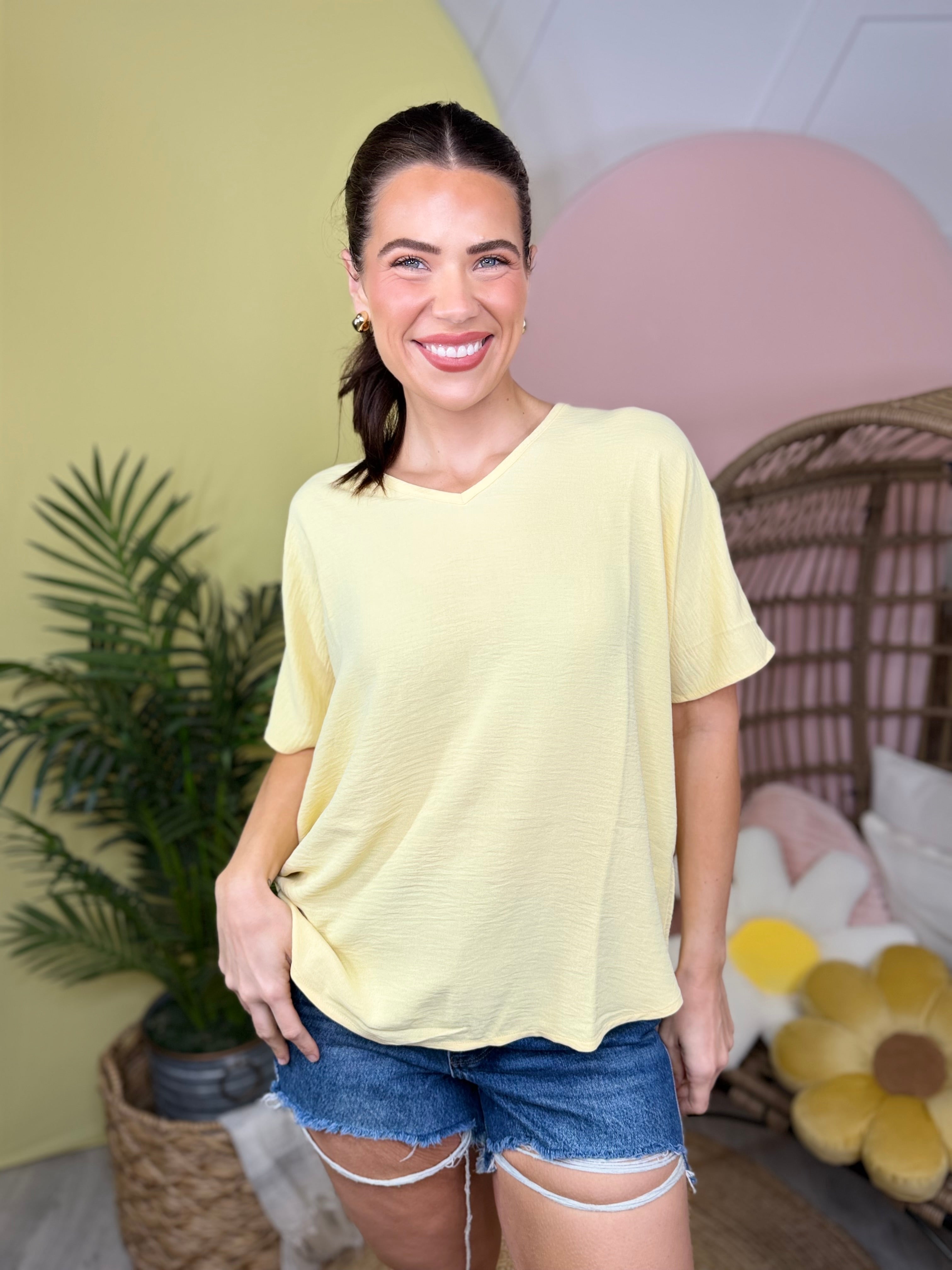 Breezy Days V-Neck Top-110 SHORT SLEEVE TOP-ZENANA-Heathered Boho Boutique, Women's Fashion and Accessories in Palmetto, FL