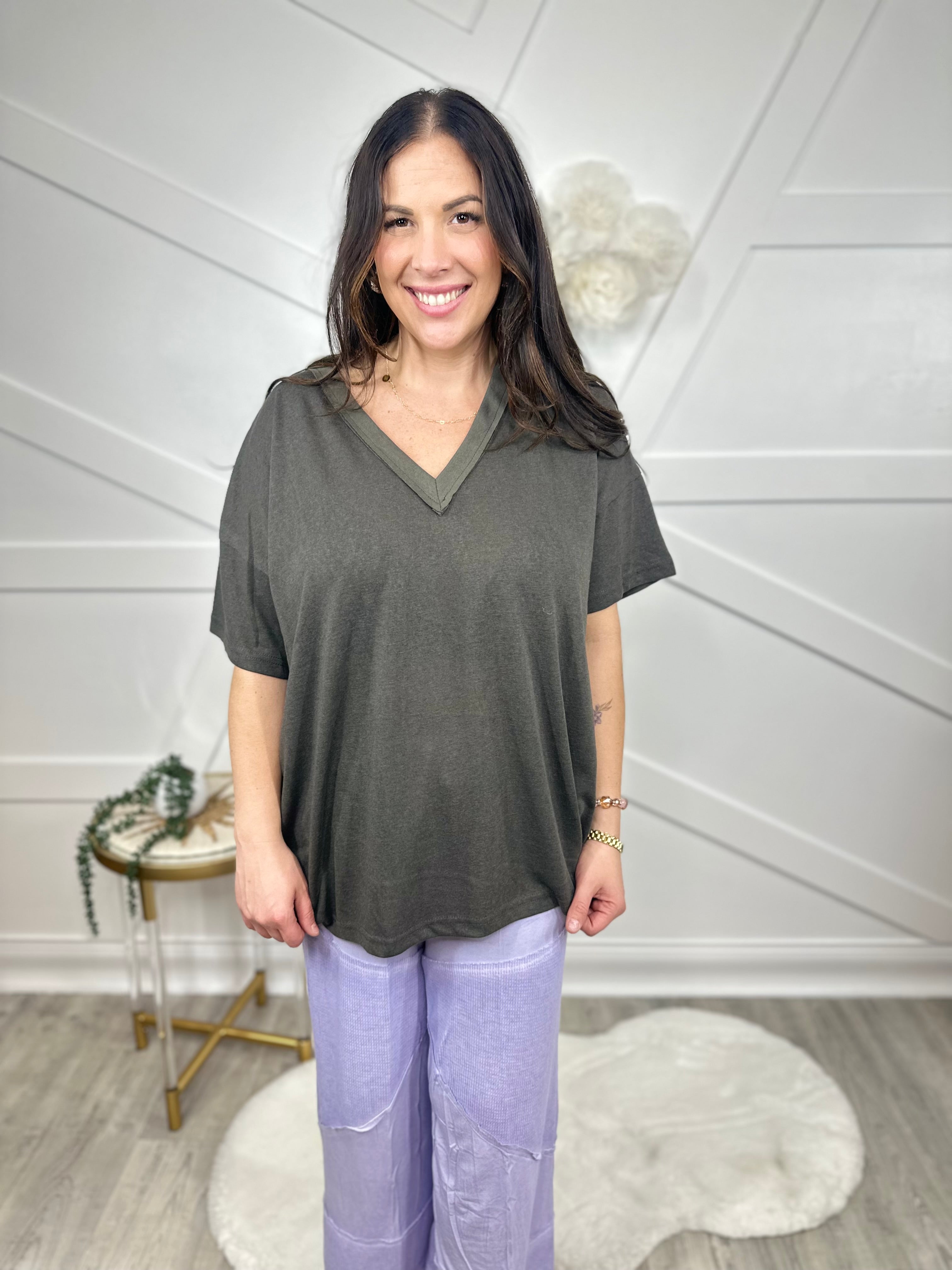 Nothing Serious Top-110 Short Sleeve Top-Pol-Heathered Boho Boutique, Women's Fashion and Accessories in Palmetto, FL