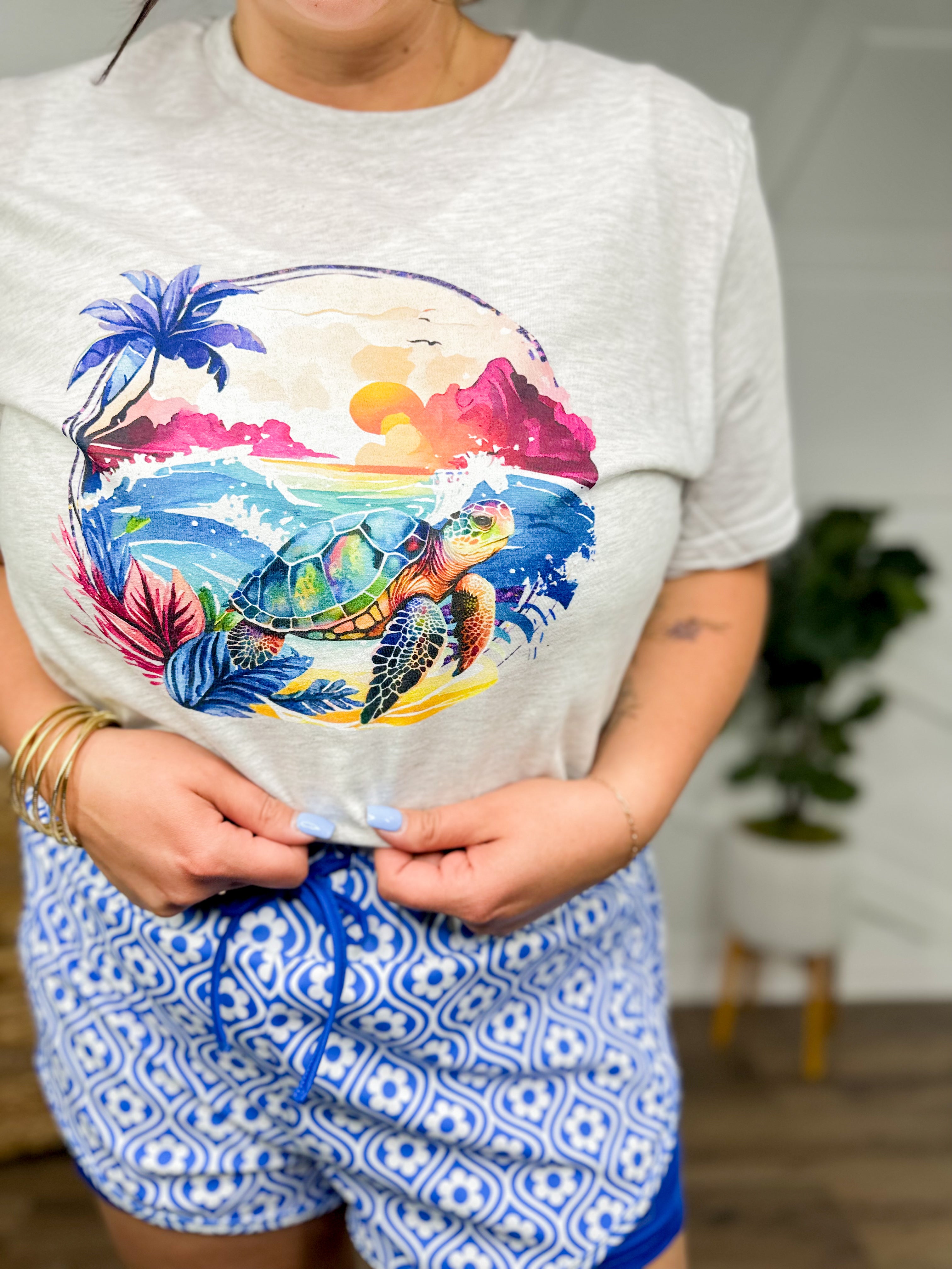 Retro Sea Turtle Graphic Tee-130 Graphic Tees-Heathered Boho-Heathered Boho Boutique, Women's Fashion and Accessories in Palmetto, FL
