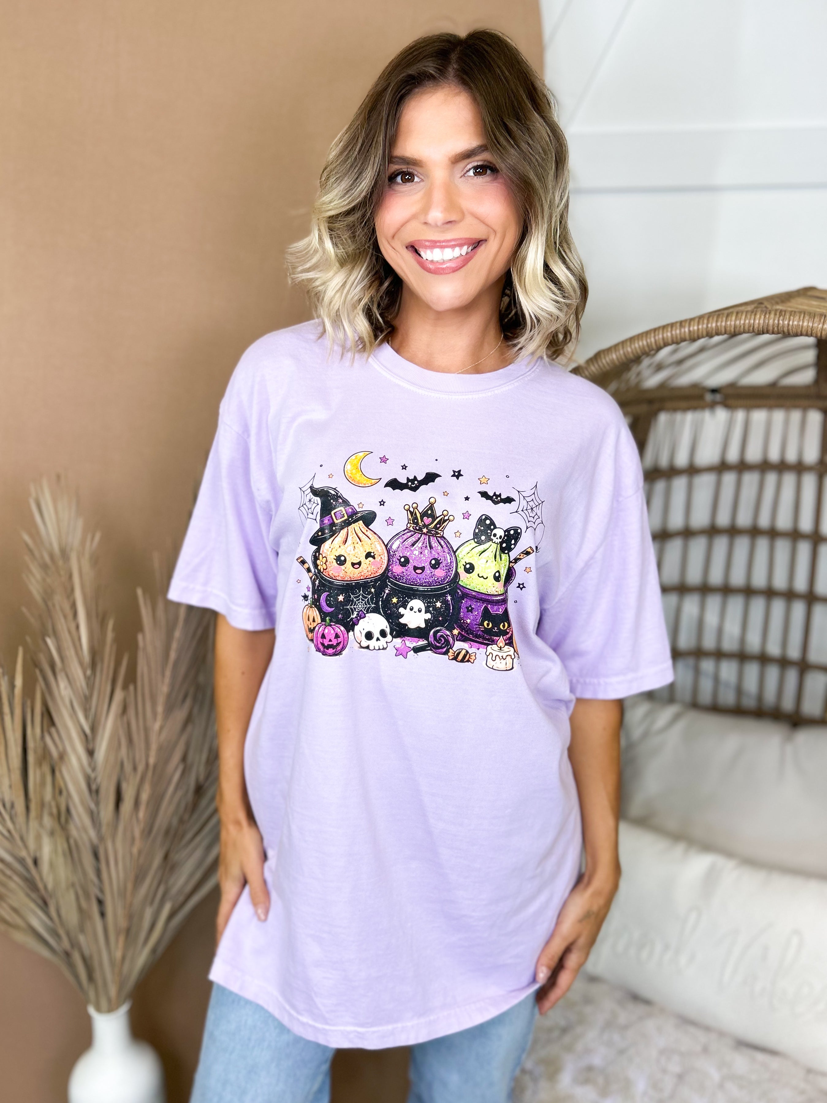 Halloween Dumplings Graphic Tee-130 Graphic Tees-Heathered Boho-Heathered Boho Boutique, Women's Fashion and Accessories in Palmetto, FL