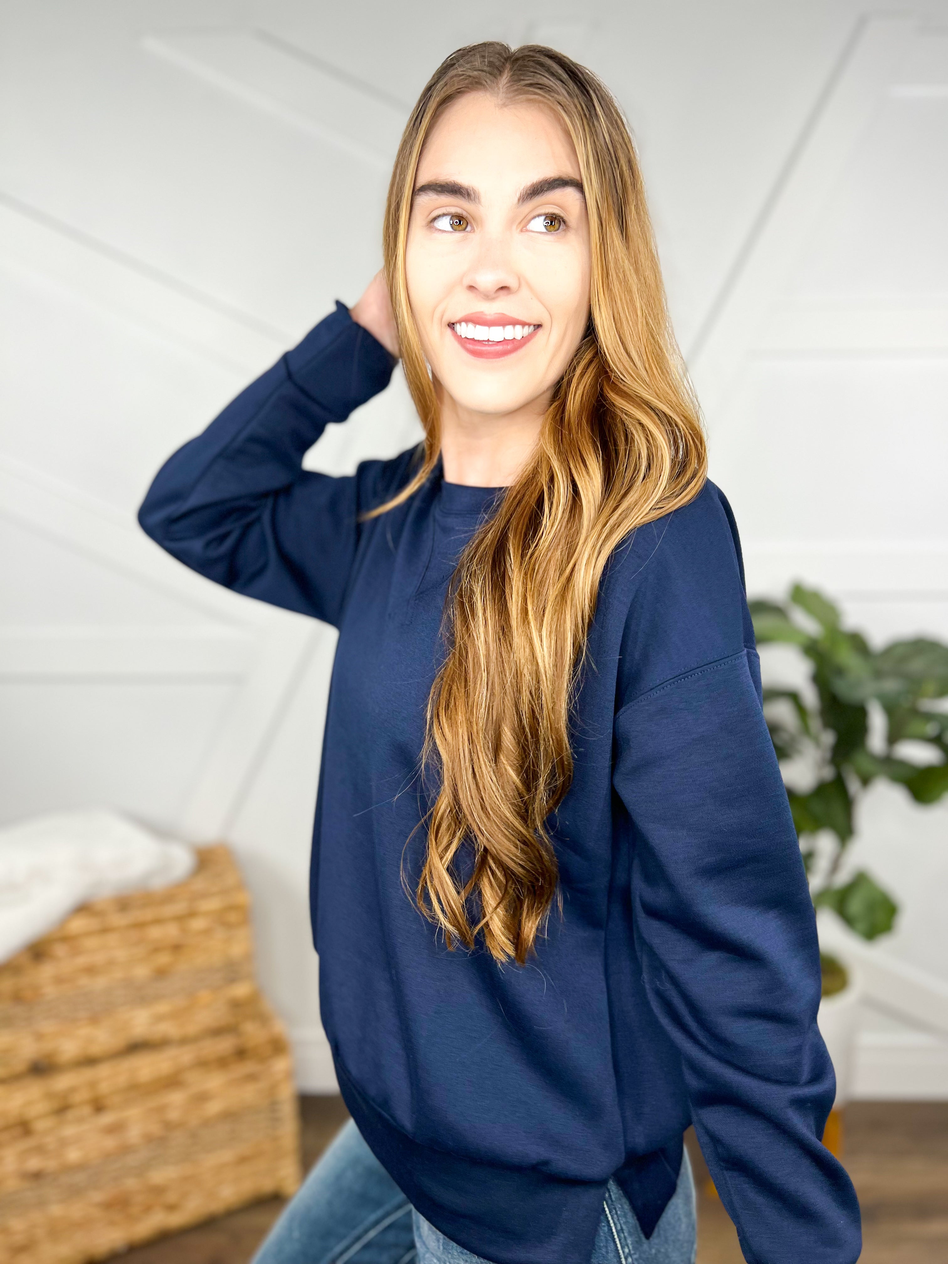 Malibu Pullover - Navy-120 Long Sleeve Tops-DEAR SCARLETT-Heathered Boho Boutique, Women's Fashion and Accessories in Palmetto, FL