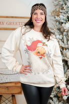 Vintage Santa Rhinestone Graphic Sweatshirt-130 Graphic Tees-SUGAR STITCH-Heathered Boho Boutique, Women's Fashion and Accessories in Palmetto, FL