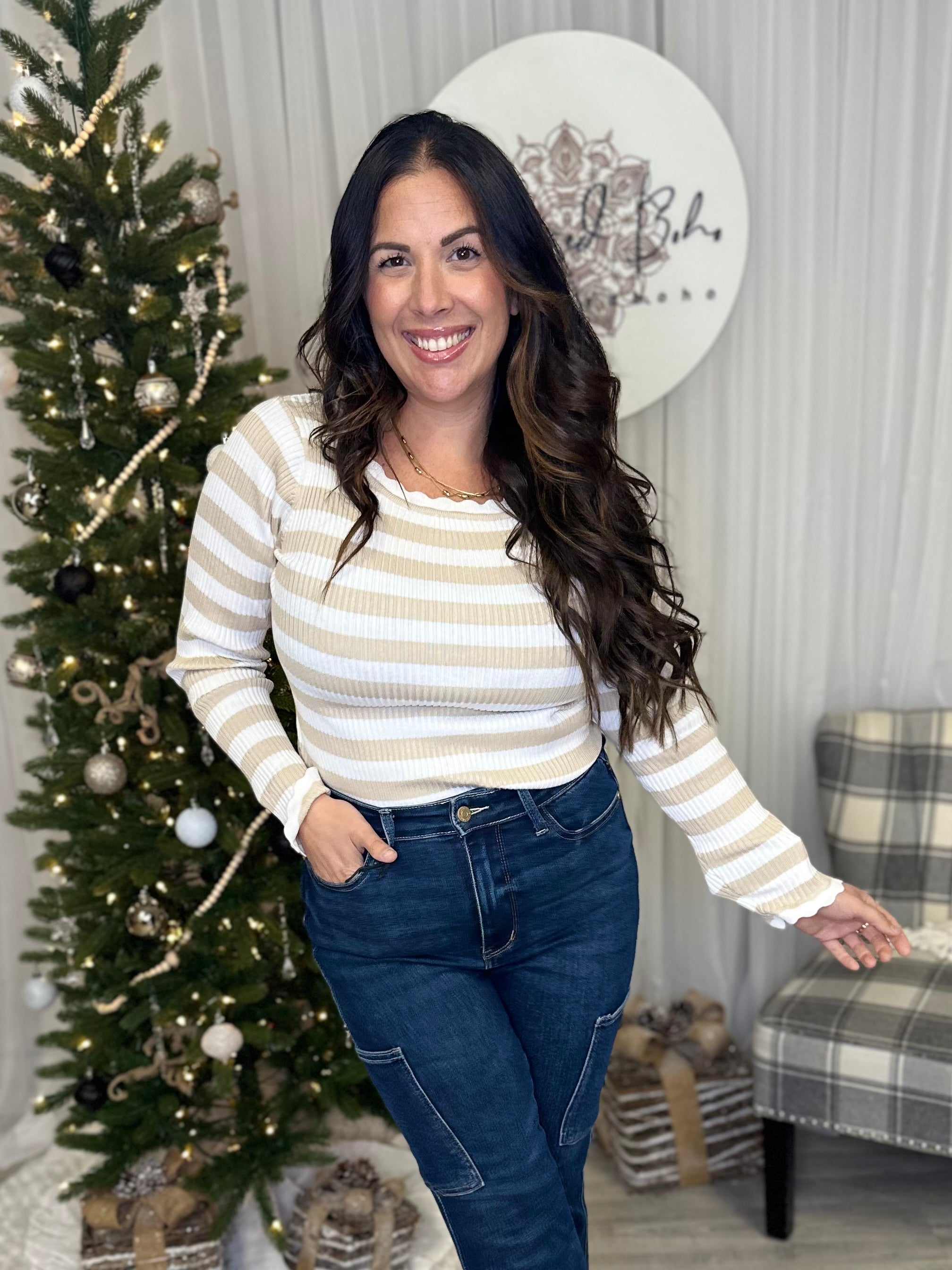 Striped Lady Long Sleeve Top-400 Takeover/Pre-Order-White Birch-Heathered Boho Boutique, Women's Fashion and Accessories in Palmetto, FL