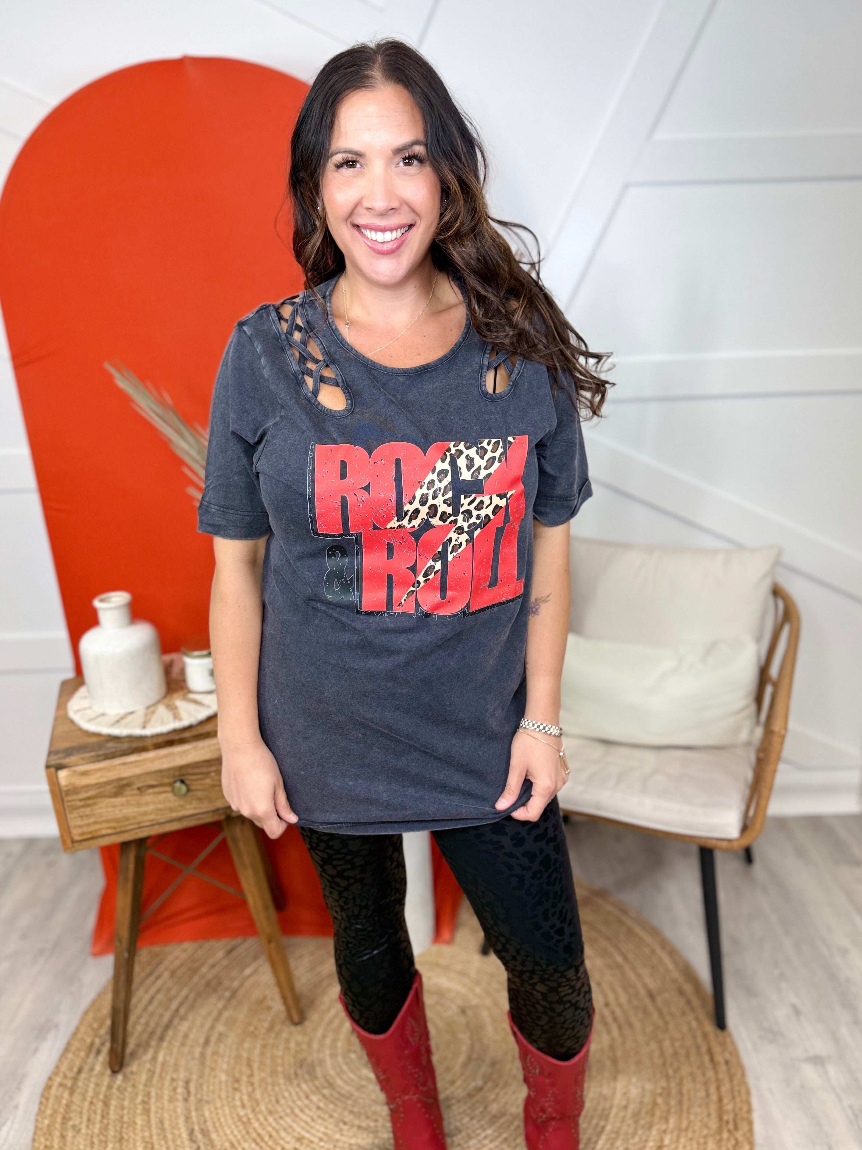 Rock & Roll Graphic Tee-130 Graphic Tees-Lucky & Blessed Life-Heathered Boho Boutique, Women's Fashion and Accessories in Palmetto, FL