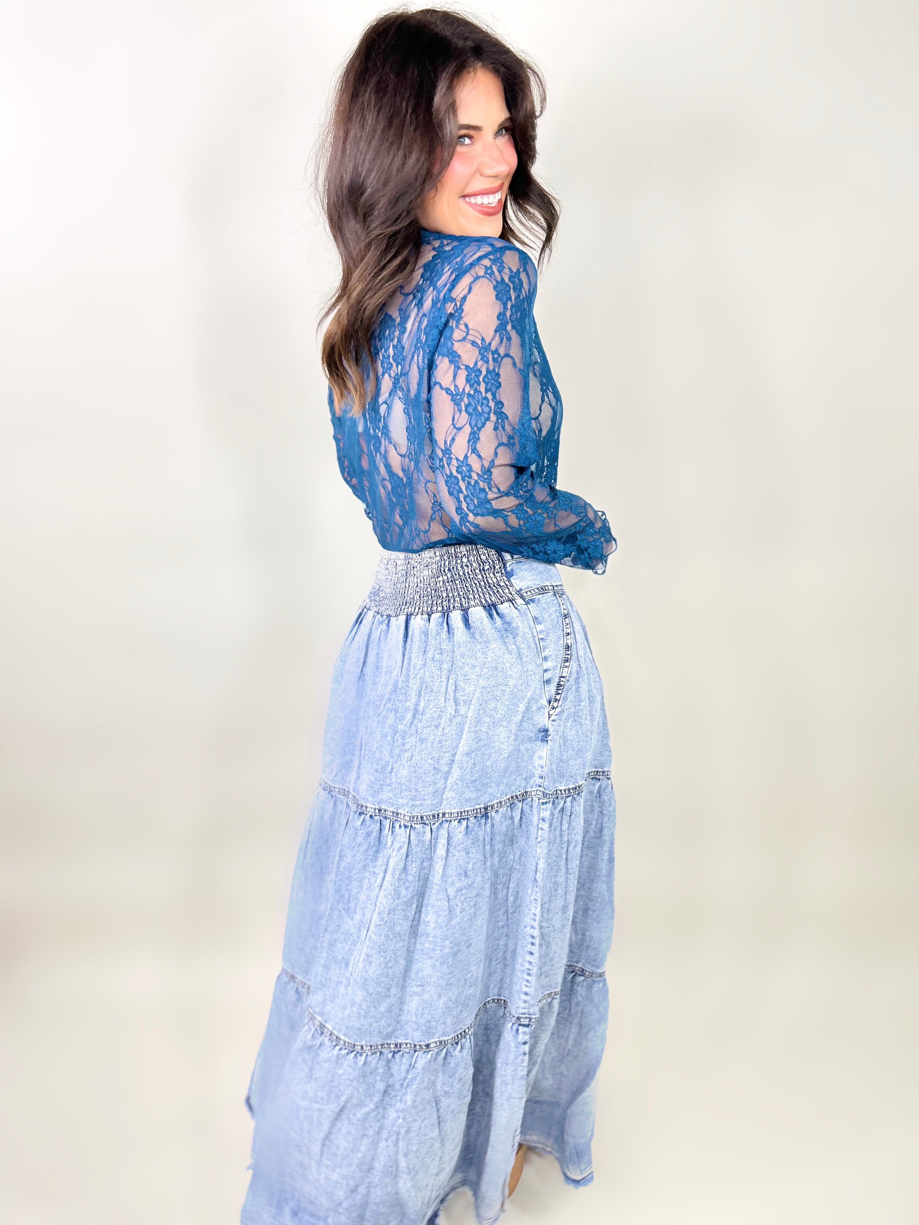 Love Again Denim Skirt-170 Skort/ Skirt-BlueVelvet-Heathered Boho Boutique, Women's Fashion and Accessories in Palmetto, FL