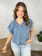 It's Britney Denim Top-Short Sleeves-Bibi-Heathered Boho Boutique, Women's Fashion and Accessories in Palmetto, FL