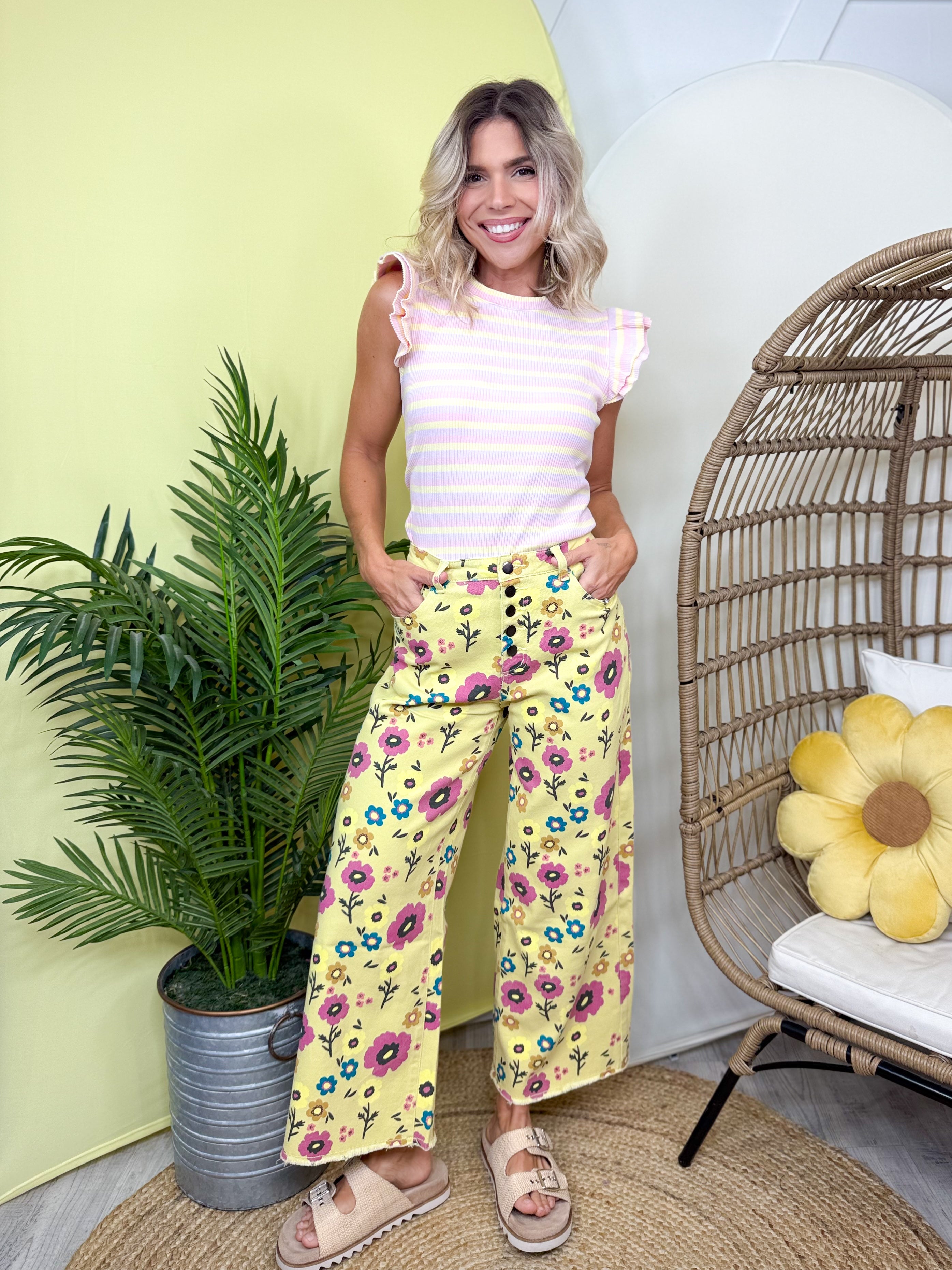 Restock: Flower Market Cropped Pants-150 PANTS-EASEL-Heathered Boho Boutique, Women's Fashion and Accessories in Palmetto, FL