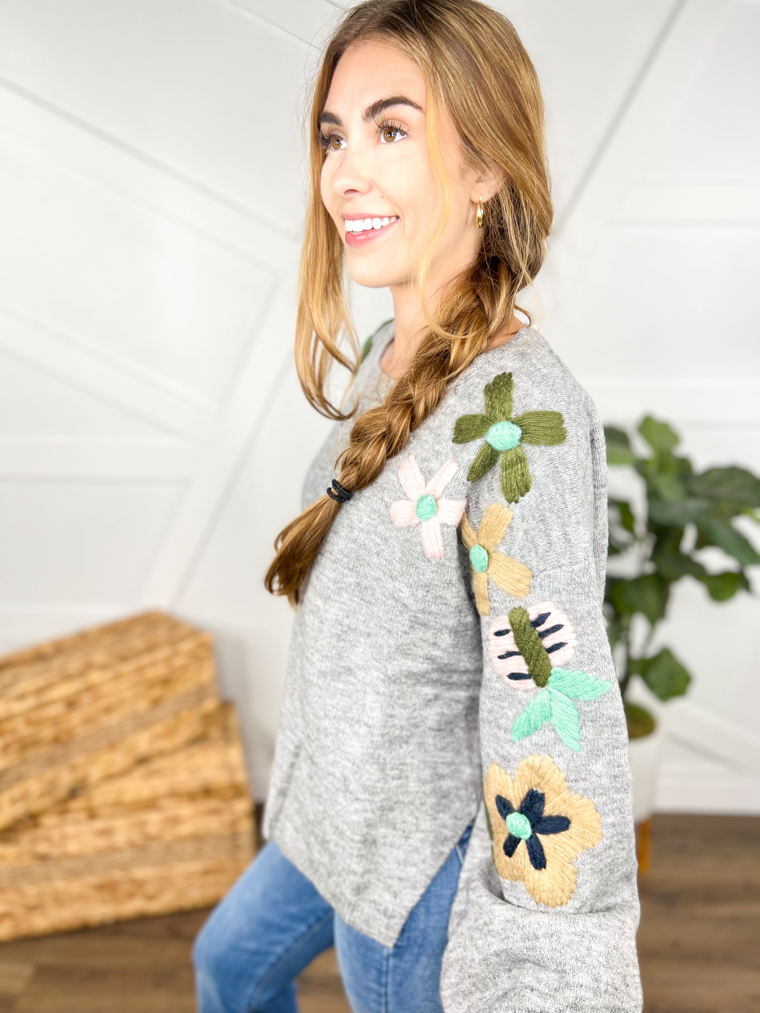 Floral Bomb Sweater-125 Sweater-Davi & Dani-Heathered Boho Boutique, Women's Fashion and Accessories in Palmetto, FL