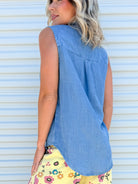 Cooling Denim Button Up Top-110 Short Sleeve Top-STITCH & CO-Heathered Boho Boutique, Women's Fashion and Accessories in Palmetto, FL