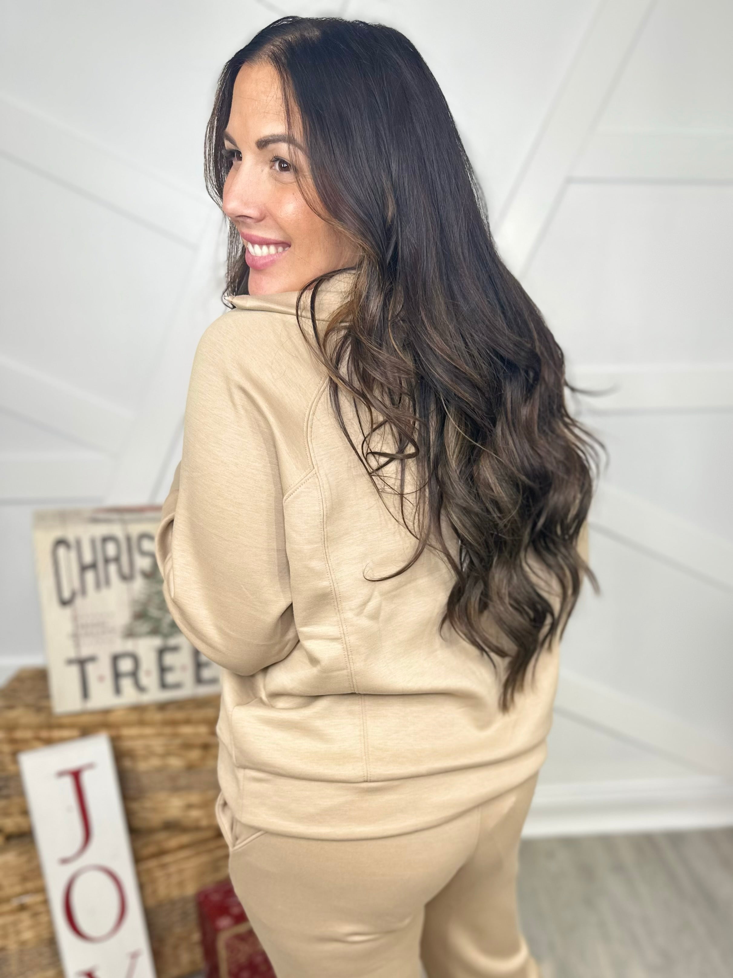 Hamptons Quarter Zip Pullover - Khaki-120 Long Sleeve Tops-DEAR SCARLETT-Heathered Boho Boutique, Women's Fashion and Accessories in Palmetto, FL