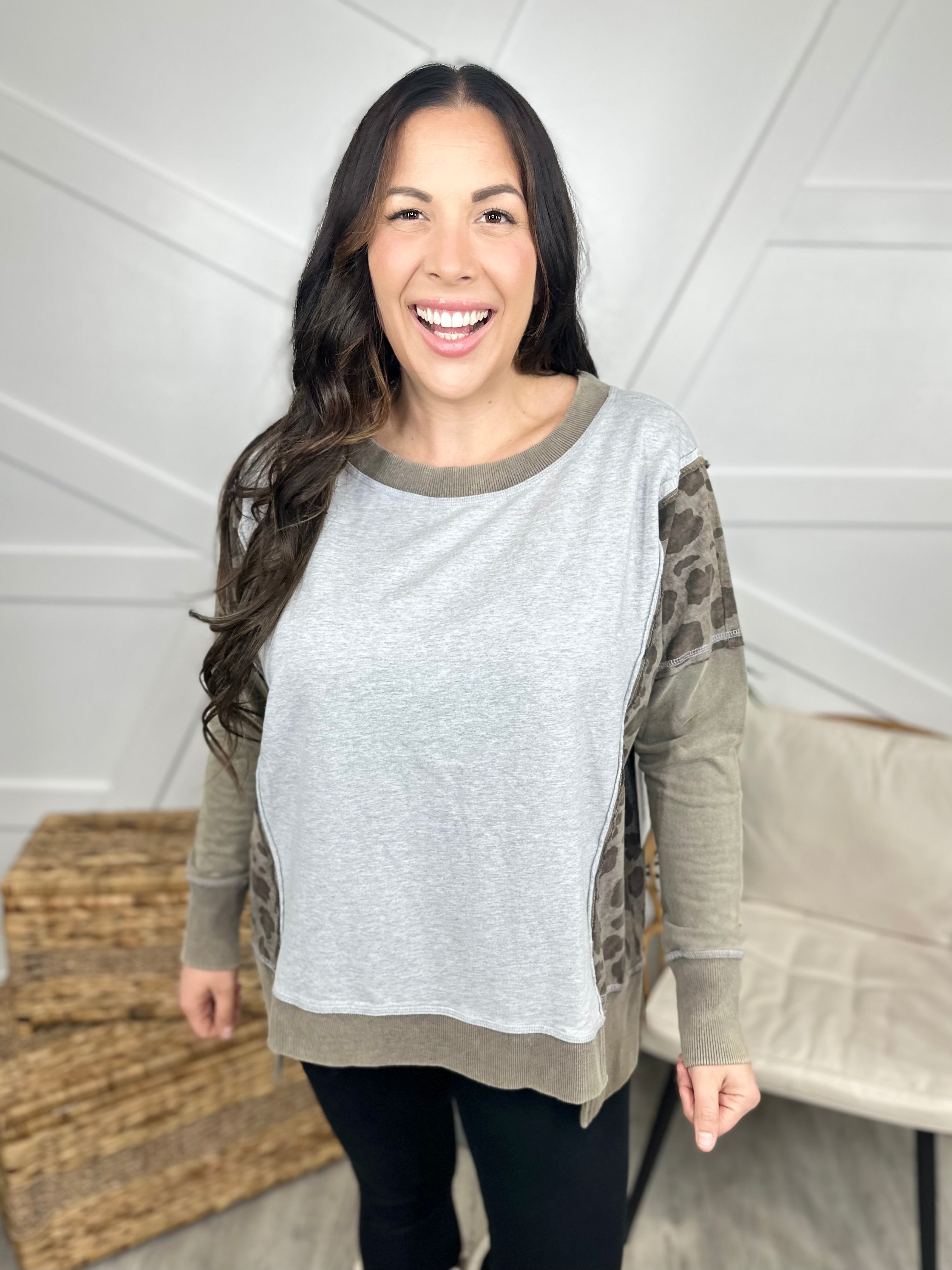 Hissy Fit Crewneck Top-120 Long Sleeve Tops-White Birch-Heathered Boho Boutique, Women's Fashion and Accessories in Palmetto, FL