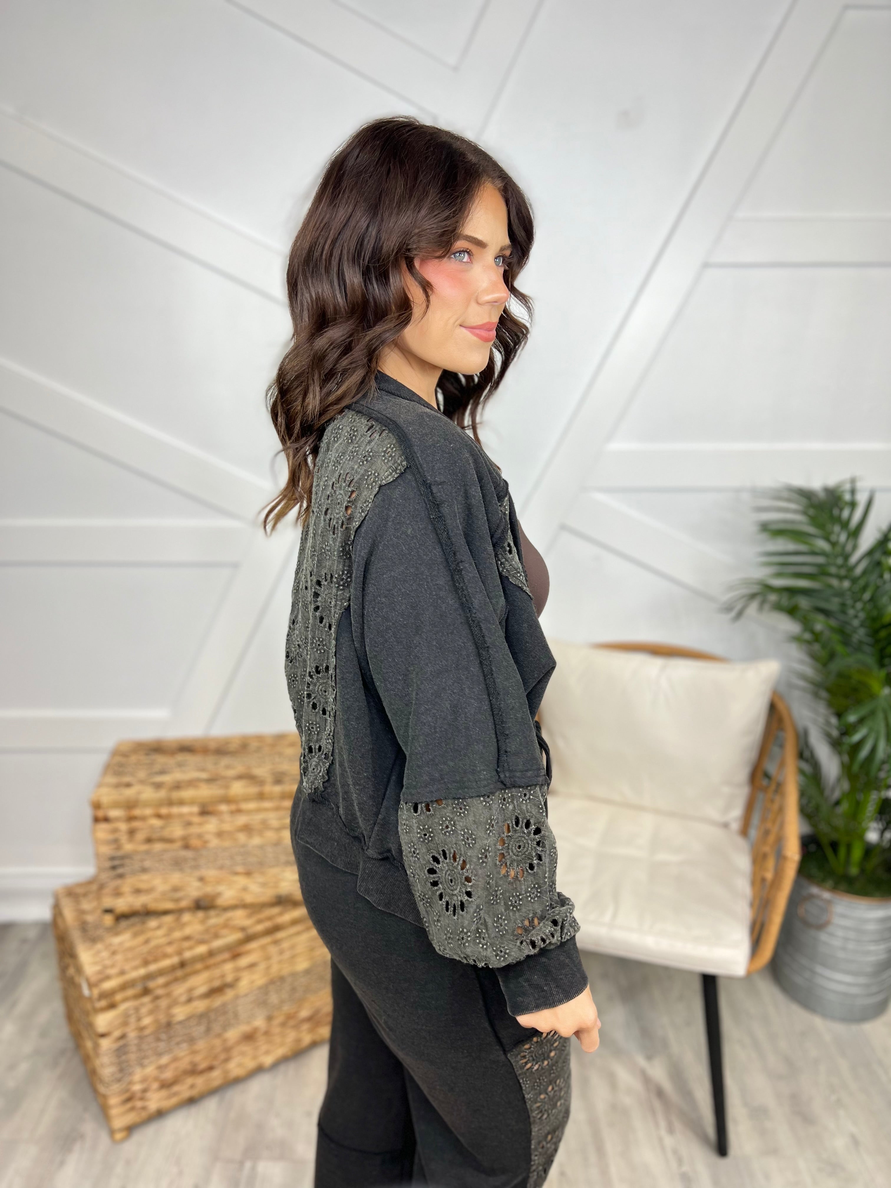 RESTOCK: Eyelet Cardigan-220 Cardigans/ Kimonos-Oddi-Heathered Boho Boutique, Women's Fashion and Accessories in Palmetto, FL