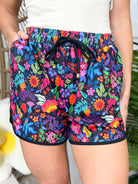 Fiesta Time Floral Drawstring Everyday Shorts- Black-160 shorts-Jess Lea-Heathered Boho Boutique, Women's Fashion and Accessories in Palmetto, FL