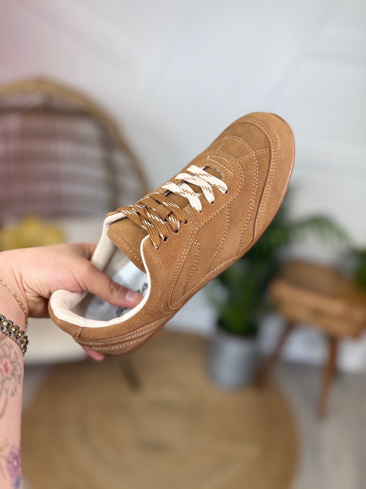 Unisex European 40 classy bowler suede and Cordero’s Tan Casual trainer Shoes Army Olive Suede with Tan - Handmade Tango Trainers  main image 3