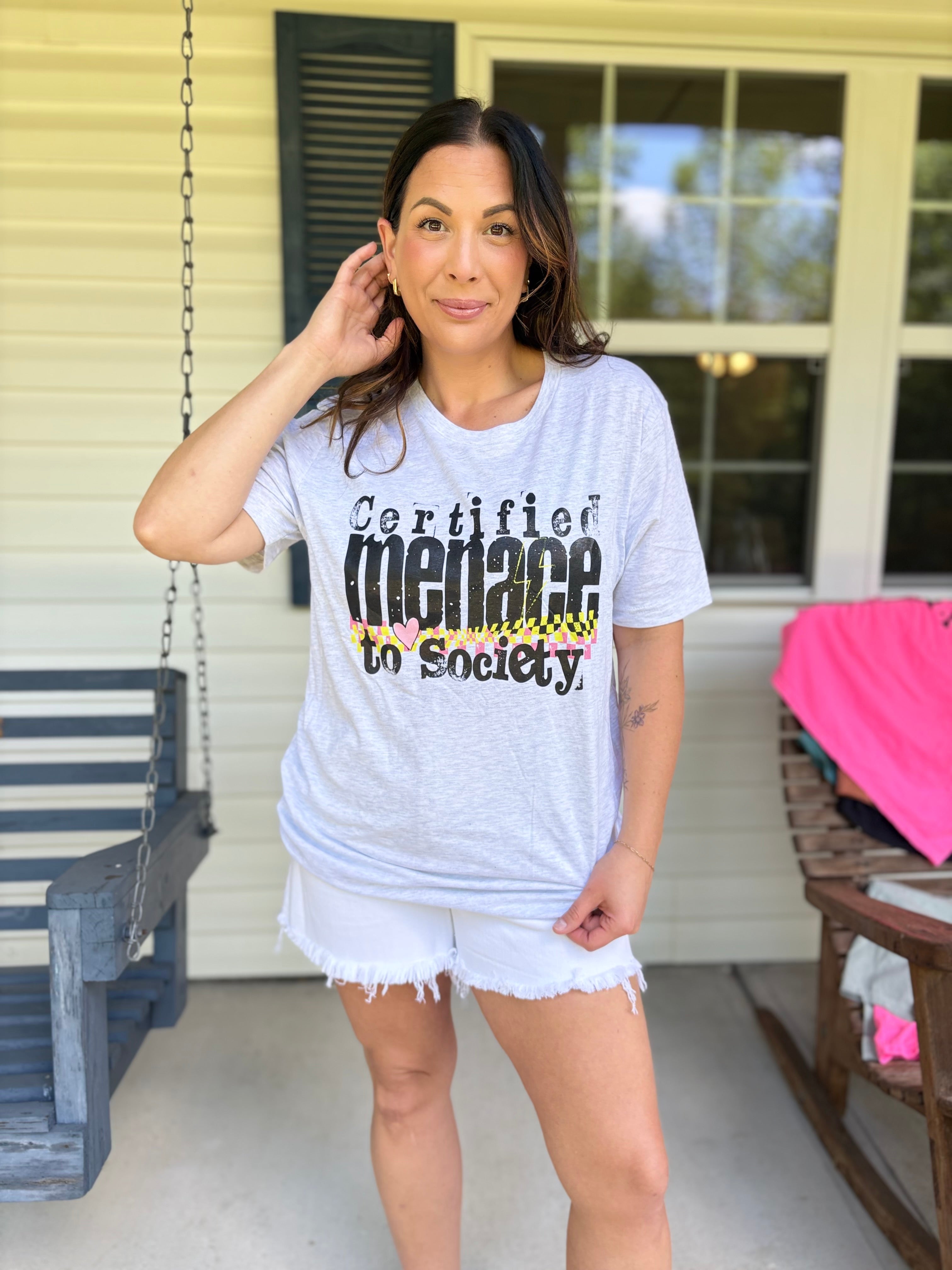 Menace to Society Graphic Tee-130 Graphic Tees-Heathered Boho-Heathered Boho Boutique, Women's Fashion and Accessories in Palmetto, FL