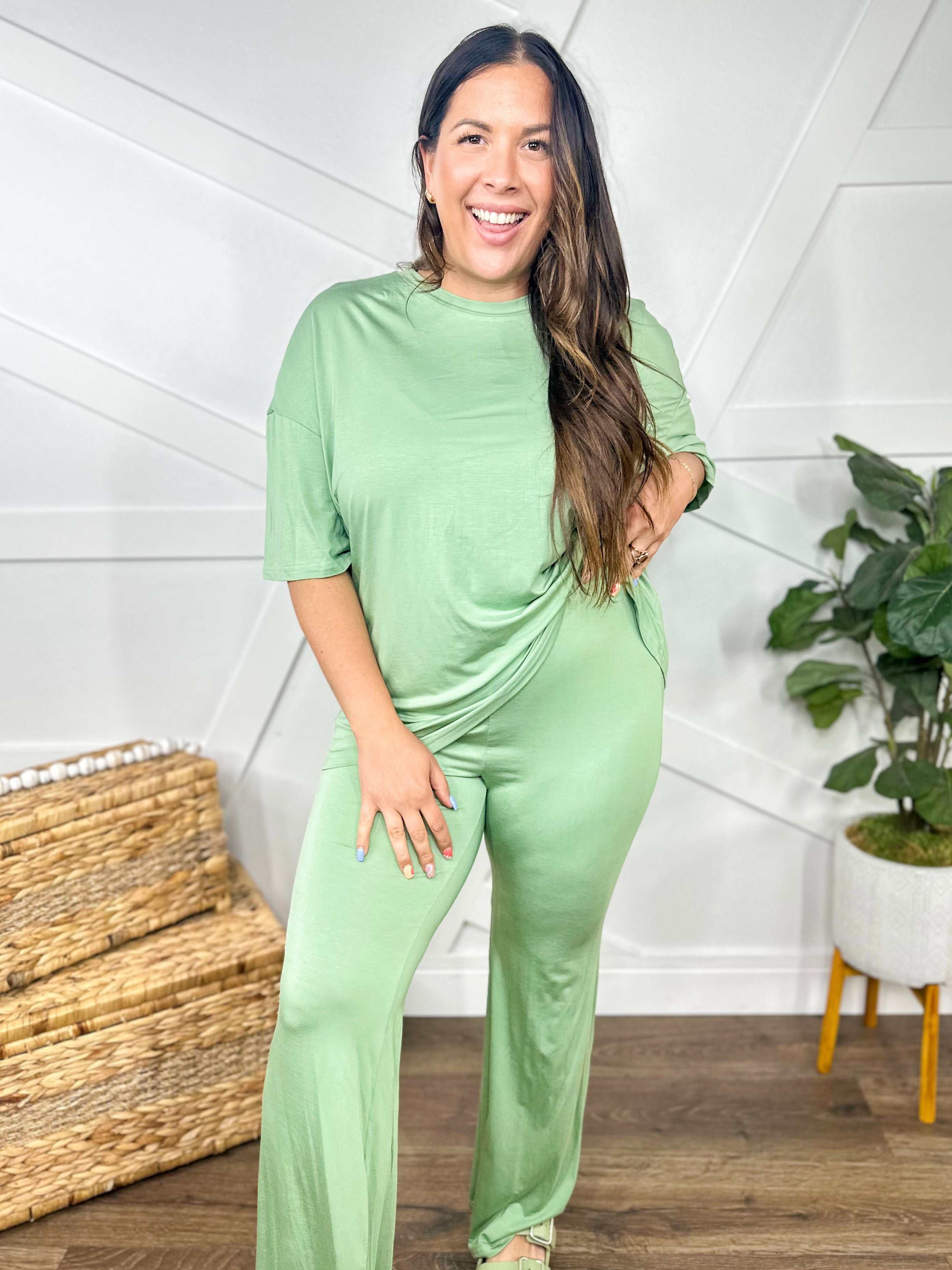 Not So Basic T-Shirt and Flare Pants Set-Sets-Trendsi-Heathered Boho Boutique, Women's Fashion and Accessories in Palmetto, FL