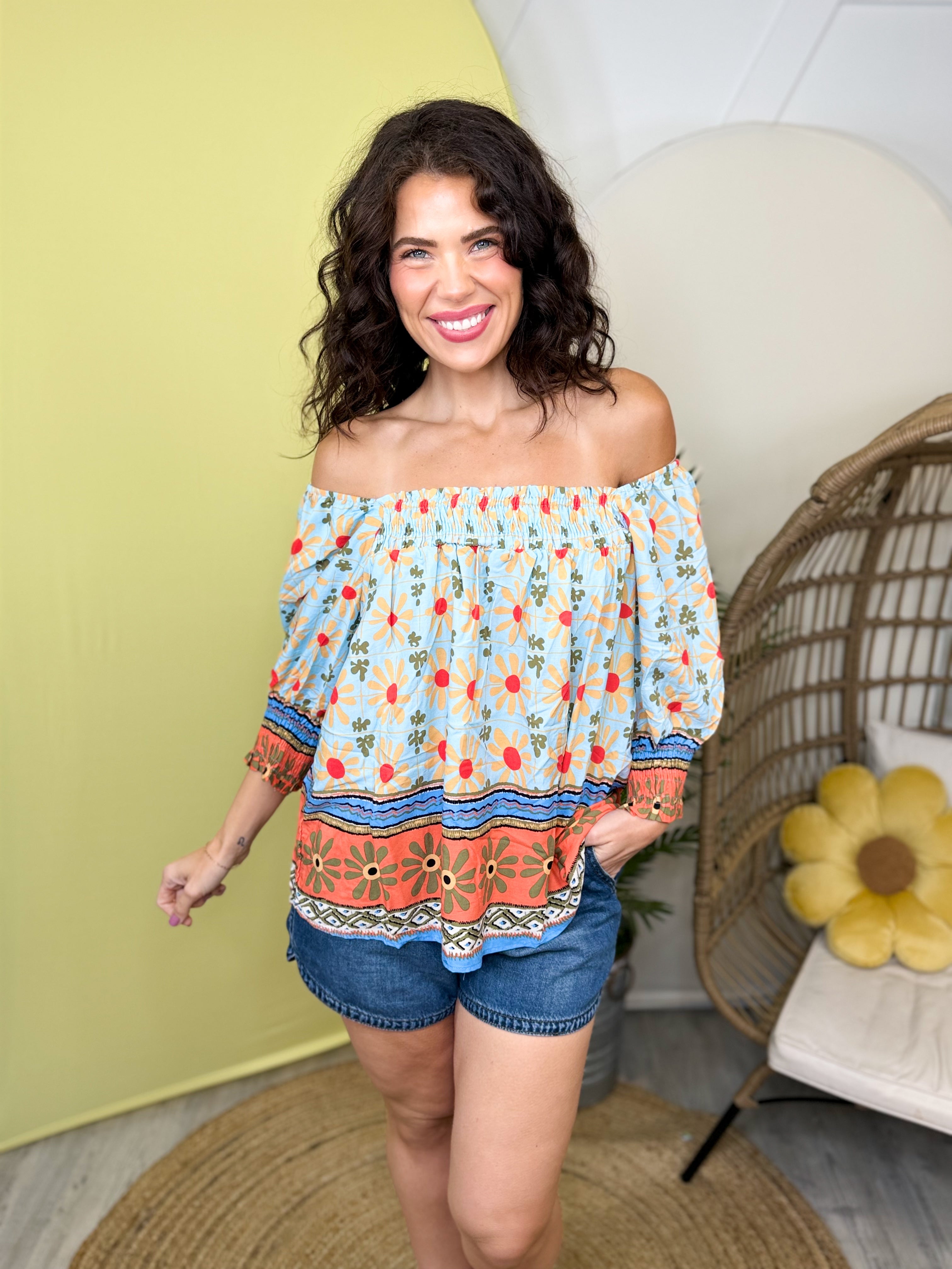 Sweet Sky Petals Top-120 LONG SLEEVE TOPS-EASEL-Heathered Boho Boutique, Women's Fashion and Accessories in Palmetto, FL