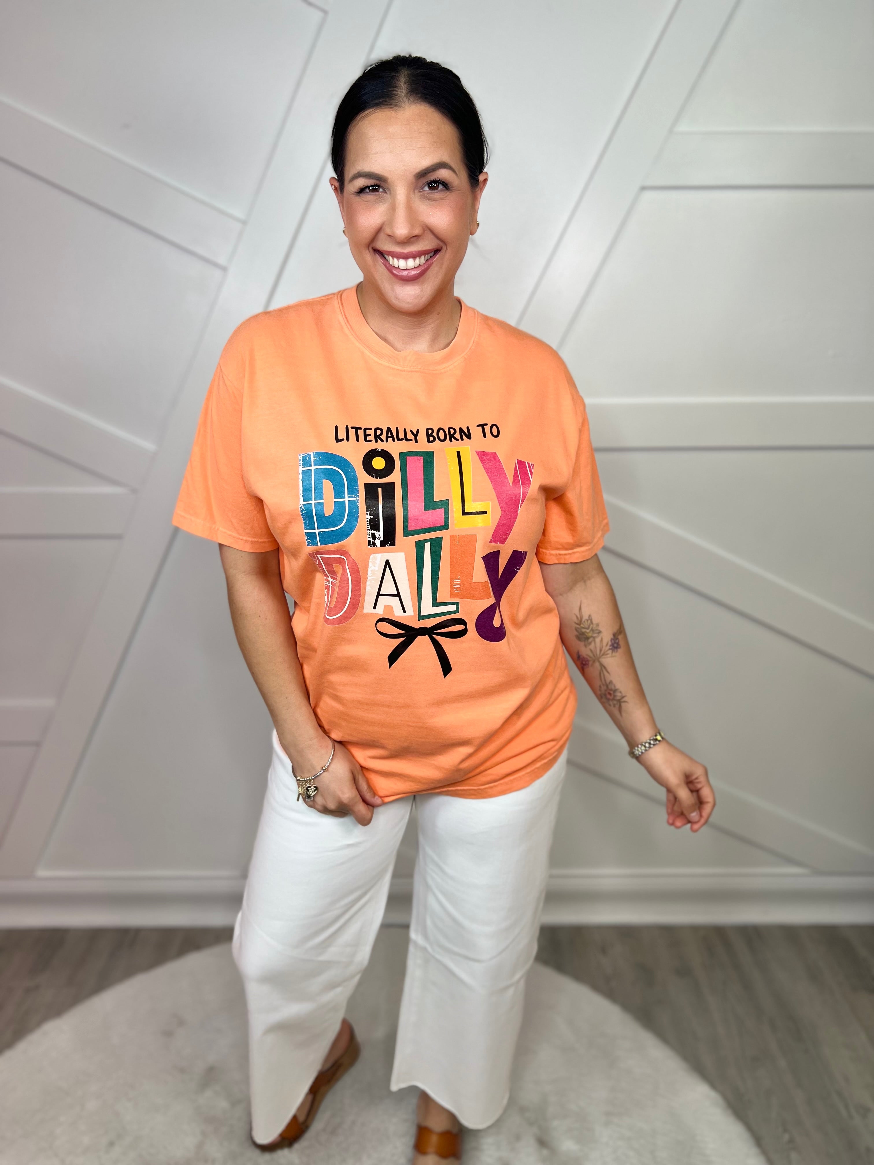 Born to Dilly Dally Graphic Tee-130 Graphic Tees-Heathered Boho-Heathered Boho Boutique, Women's Fashion and Accessories in Palmetto, FL