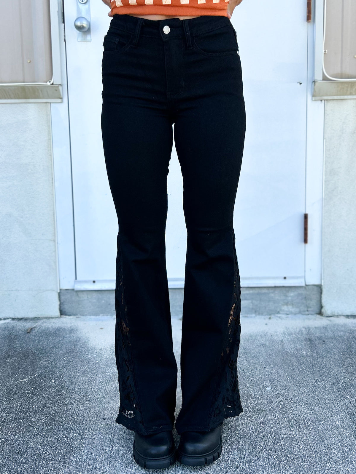 After Midnight Lace Flare Jeans - Regular-190 JEANS-JUDY BLUE-Heathered Boho Boutique, Women's Fashion and Accessories in Palmetto, FL