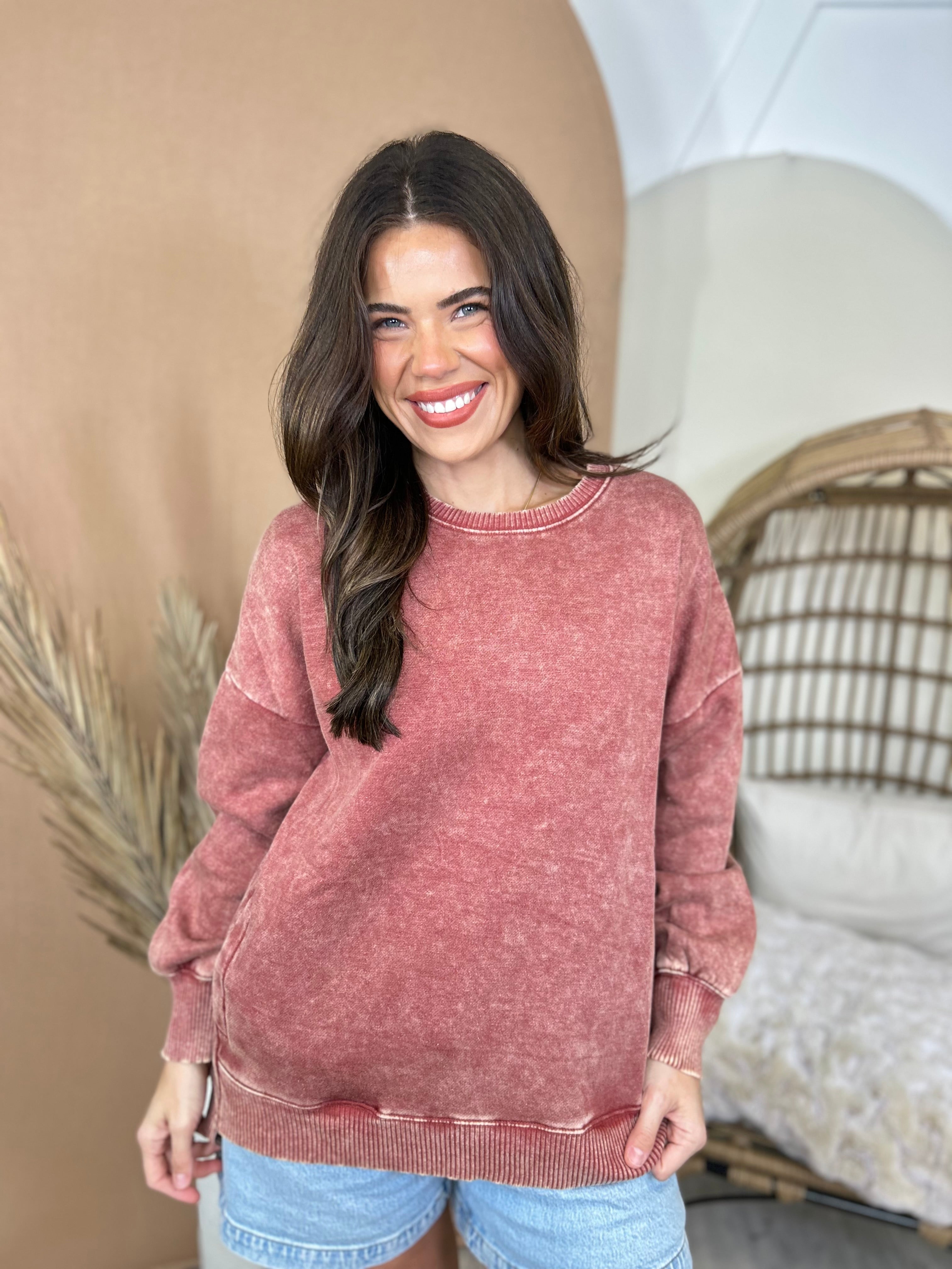 Restock: Picked Just for You Pullover-120 LONG SLEEVE TOPS-ZENANA-Heathered Boho Boutique, Women's Fashion and Accessories in Palmetto, FL