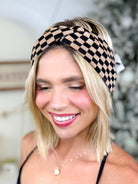 Checkerboard Knit Headwrap-330 Headwear-Clovered Accessories-Heathered Boho Boutique, Women's Fashion and Accessories in Palmetto, FL