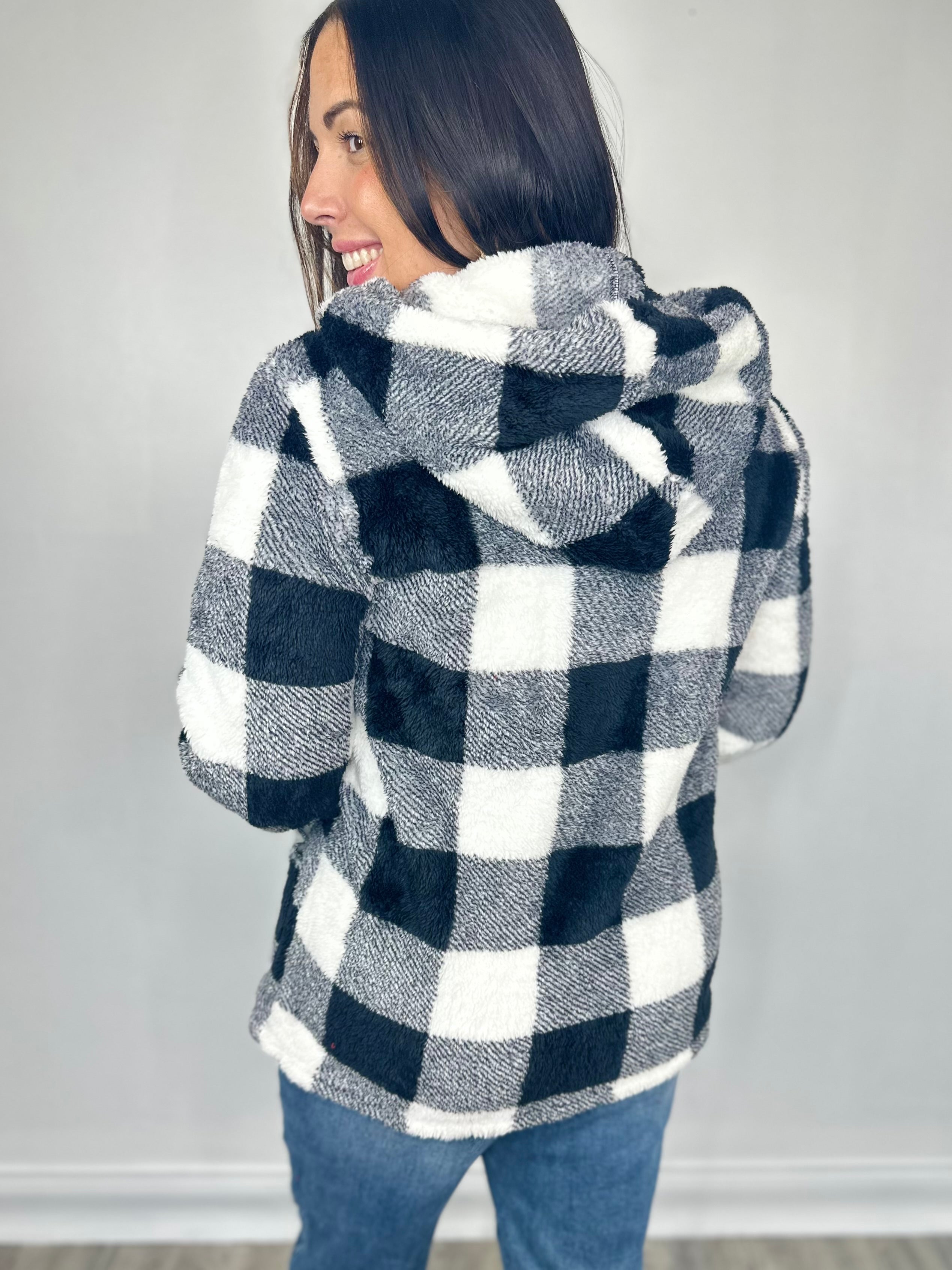 Double Take Full Size Plaid Long Sleeve Hooded Coat-Layers-Trendsi-Heathered Boho Boutique, Women's Fashion and Accessories in Palmetto, FL