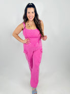 Hot Pink Super Waist Snatcher Mineral Wash Jumpsuit-230 Dresses/Jumpsuits/Rompers-J. Her-Heathered Boho Boutique, Women's Fashion and Accessories in Palmetto, FL