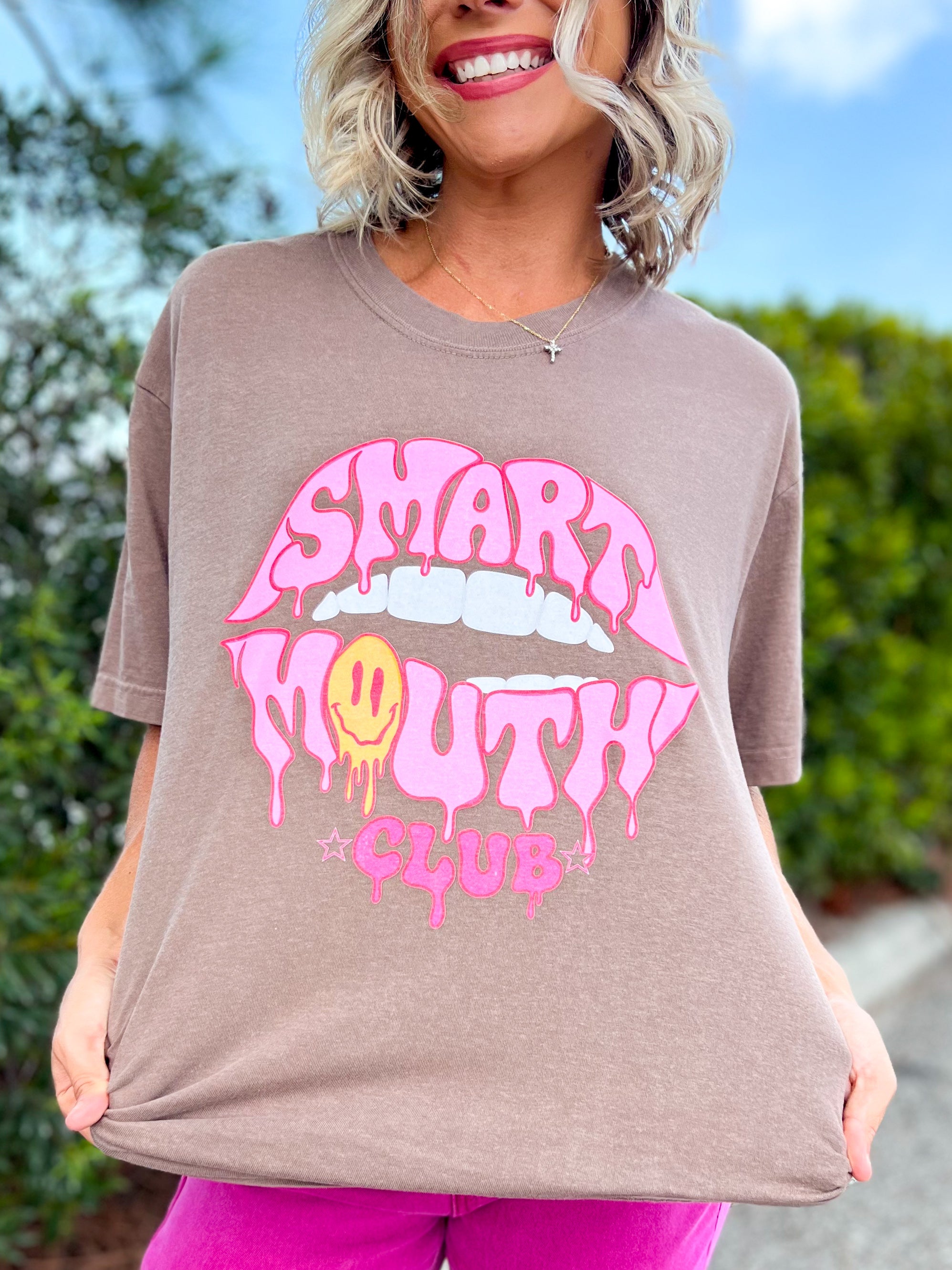 Smart Mouth Club Graphic Tee-130 GRAPHIC TEE-Heathered Boho-Heathered Boho Boutique, Women's Fashion and Accessories in Palmetto, FL