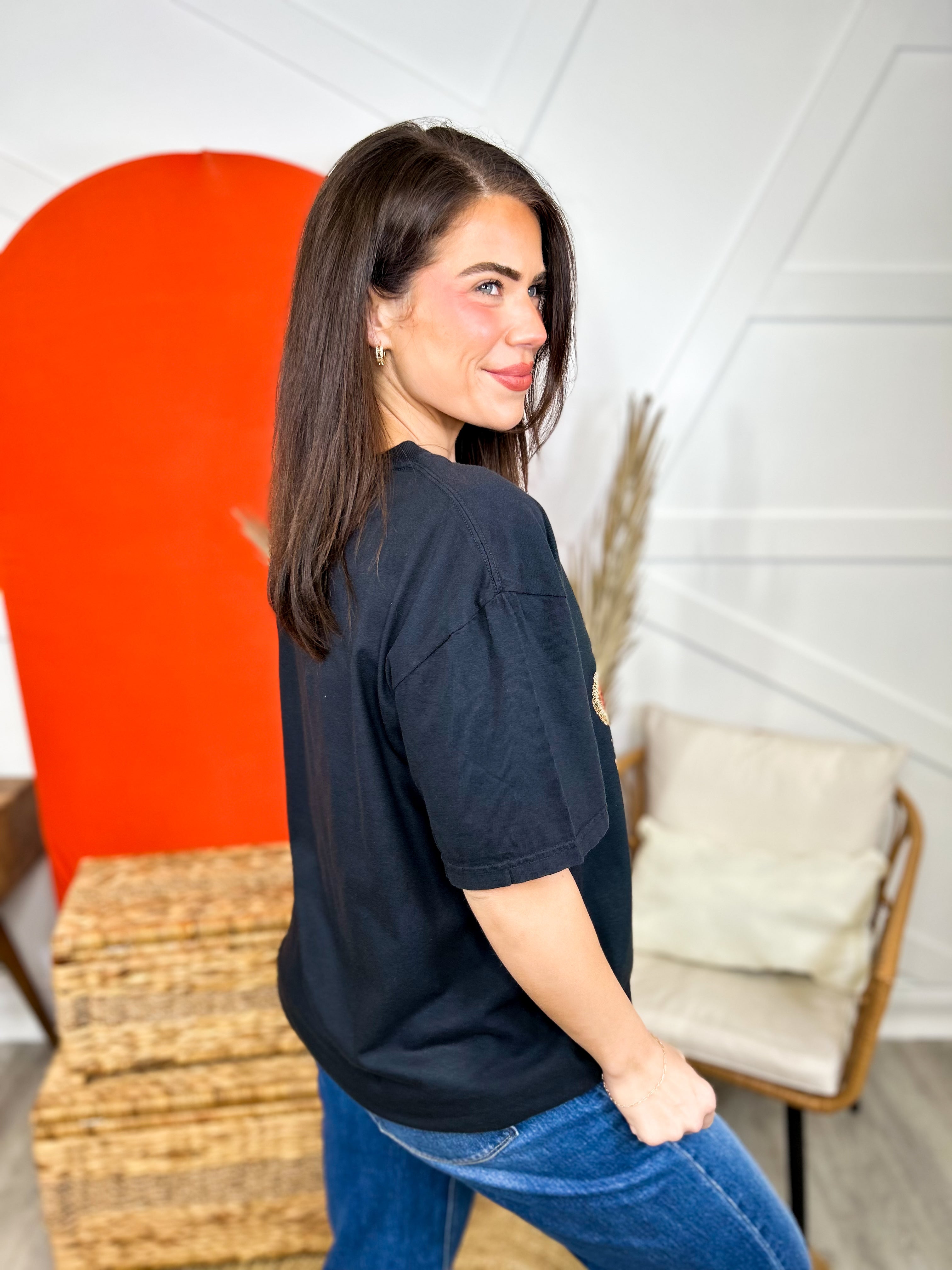 Sequin Gingerbread Man Graphic Tee-130 Graphic Tees-Heathered Boho-Heathered Boho Boutique, Women's Fashion and Accessories in Palmetto, FL