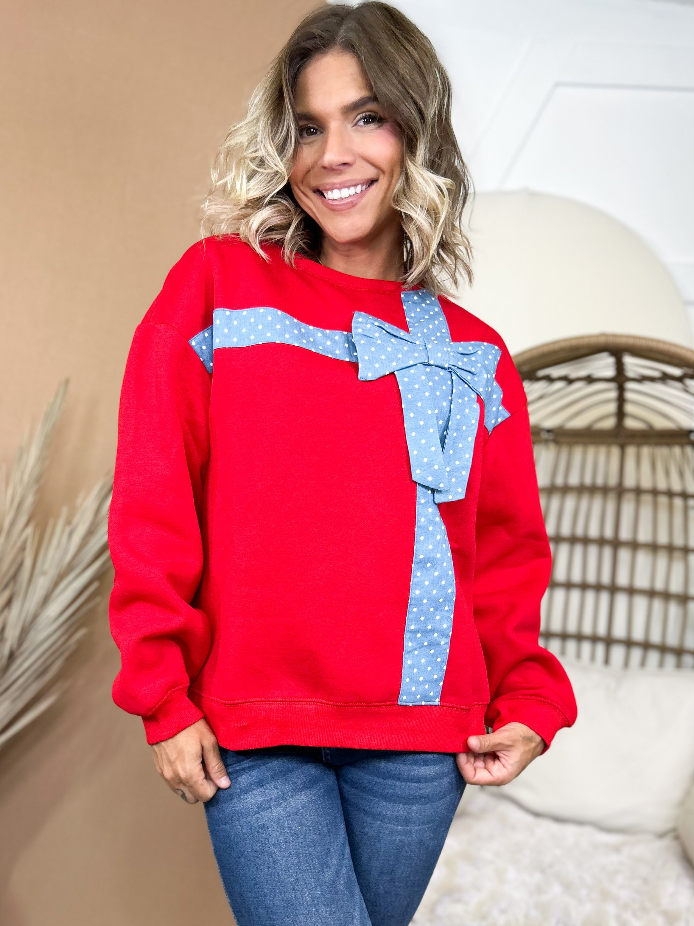 Wrapped Up In You Bow Sweatshirt-125 SWEATER-HEIMISH-Heathered Boho Boutique, Women's Fashion and Accessories in Palmetto, FL