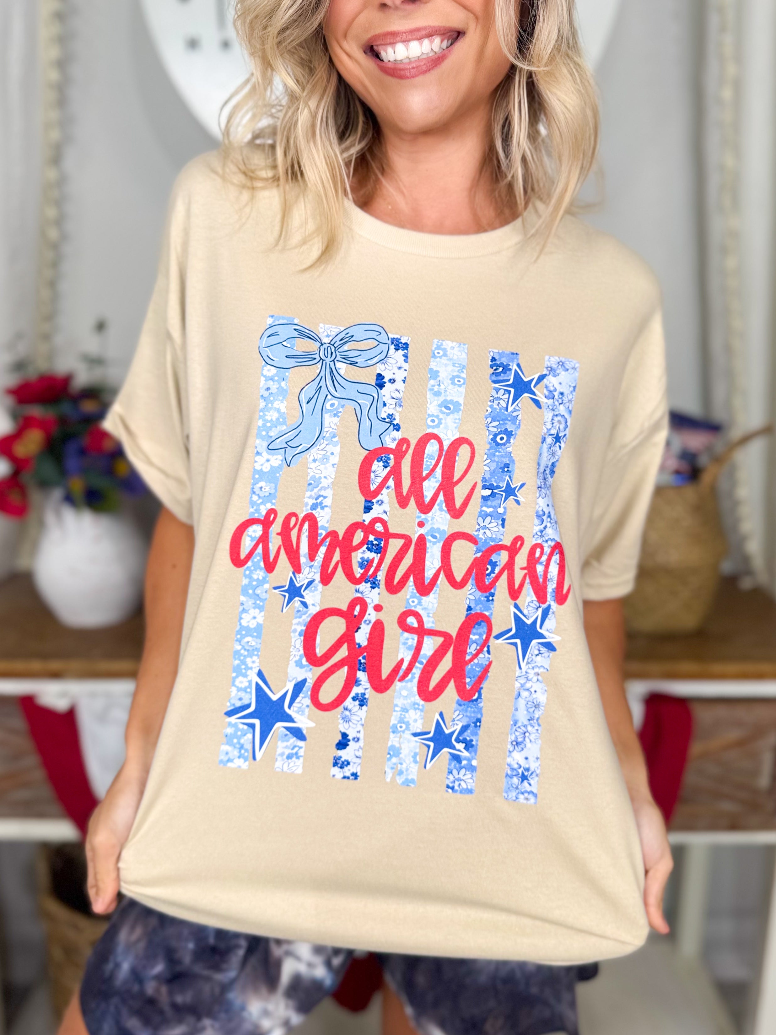 All American Girl Graphic Tee-130 Graphic Tees-Heathered Boho-Heathered Boho Boutique, Women's Fashion and Accessories in Palmetto, FL