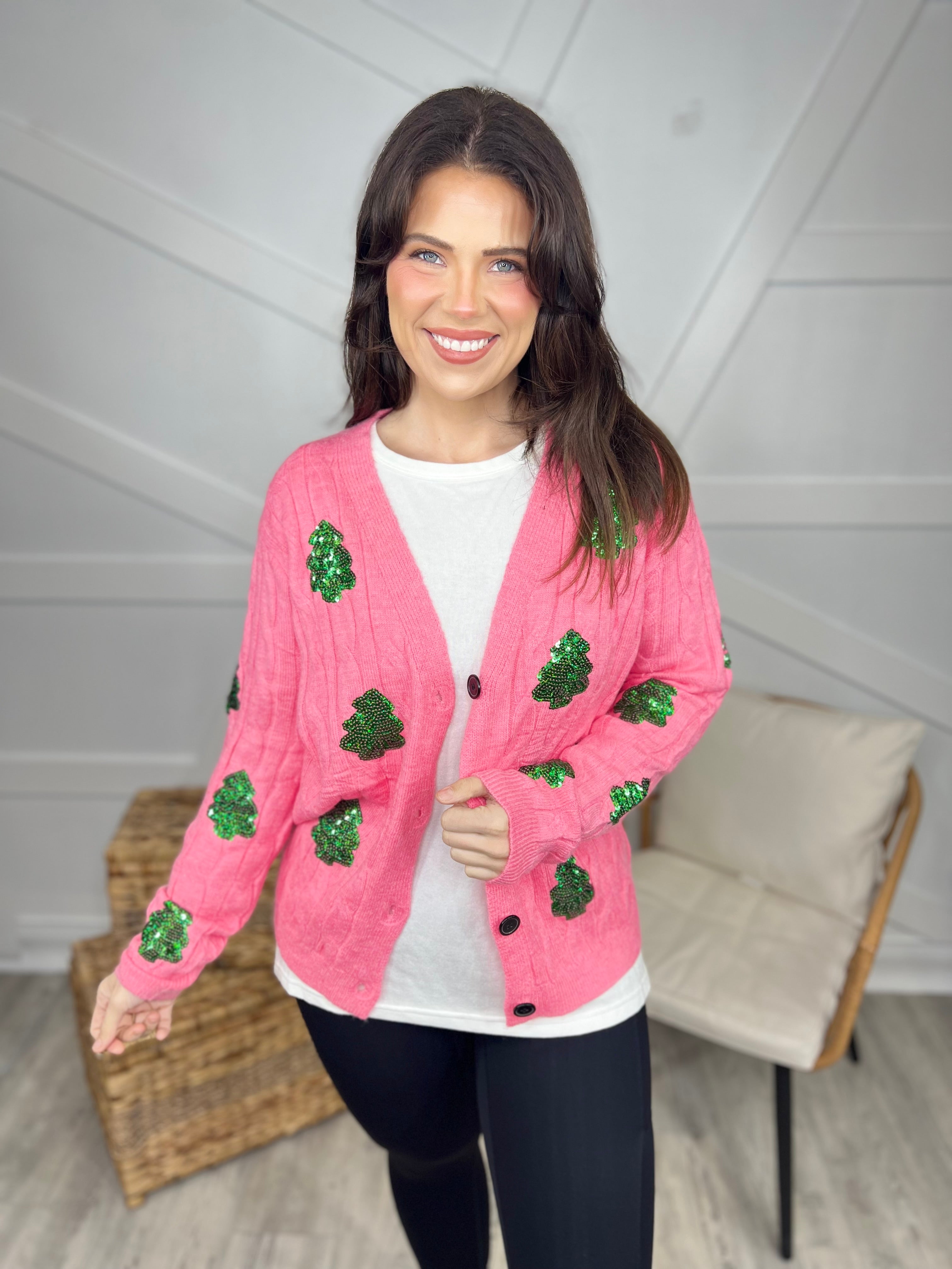 Sequined Trees Cardigan-400 Takeover/Pre-Order-Southern Grace-Heathered Boho Boutique, Women's Fashion and Accessories in Palmetto, FL